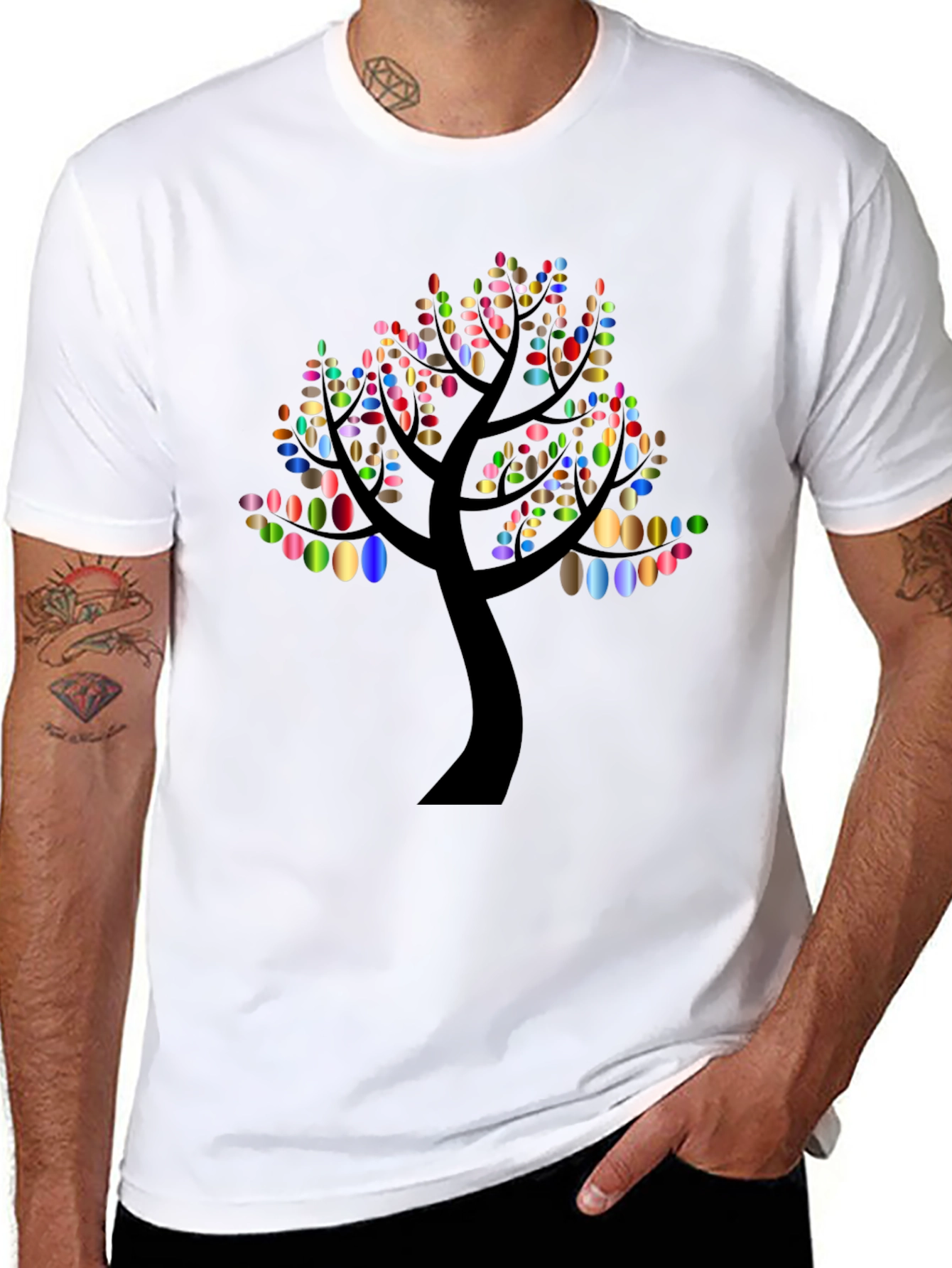 Abstract Tree Graphic Tee - Black Cotton Blend