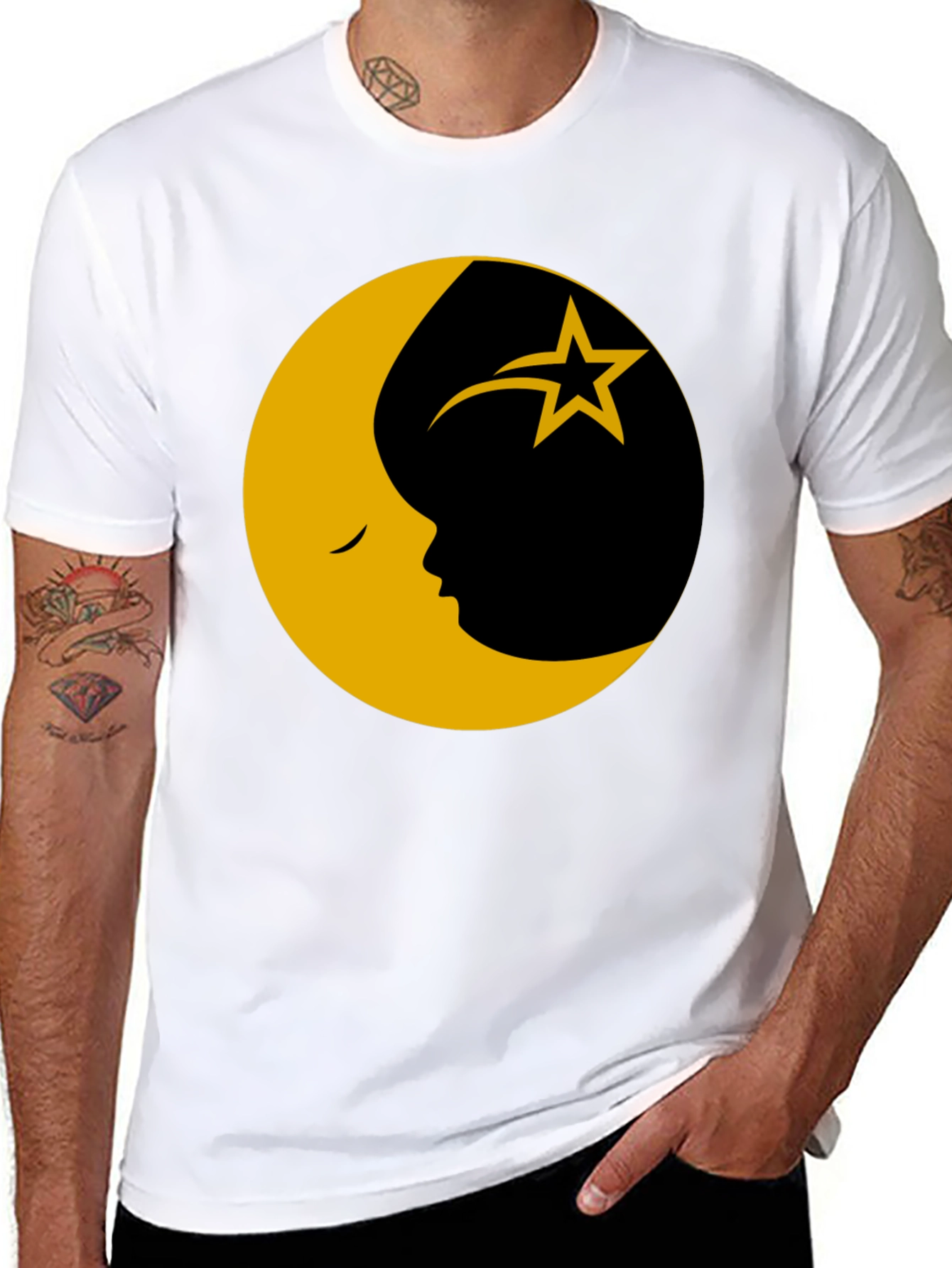 Moon & Star Graphic Print Mens T-Shirt