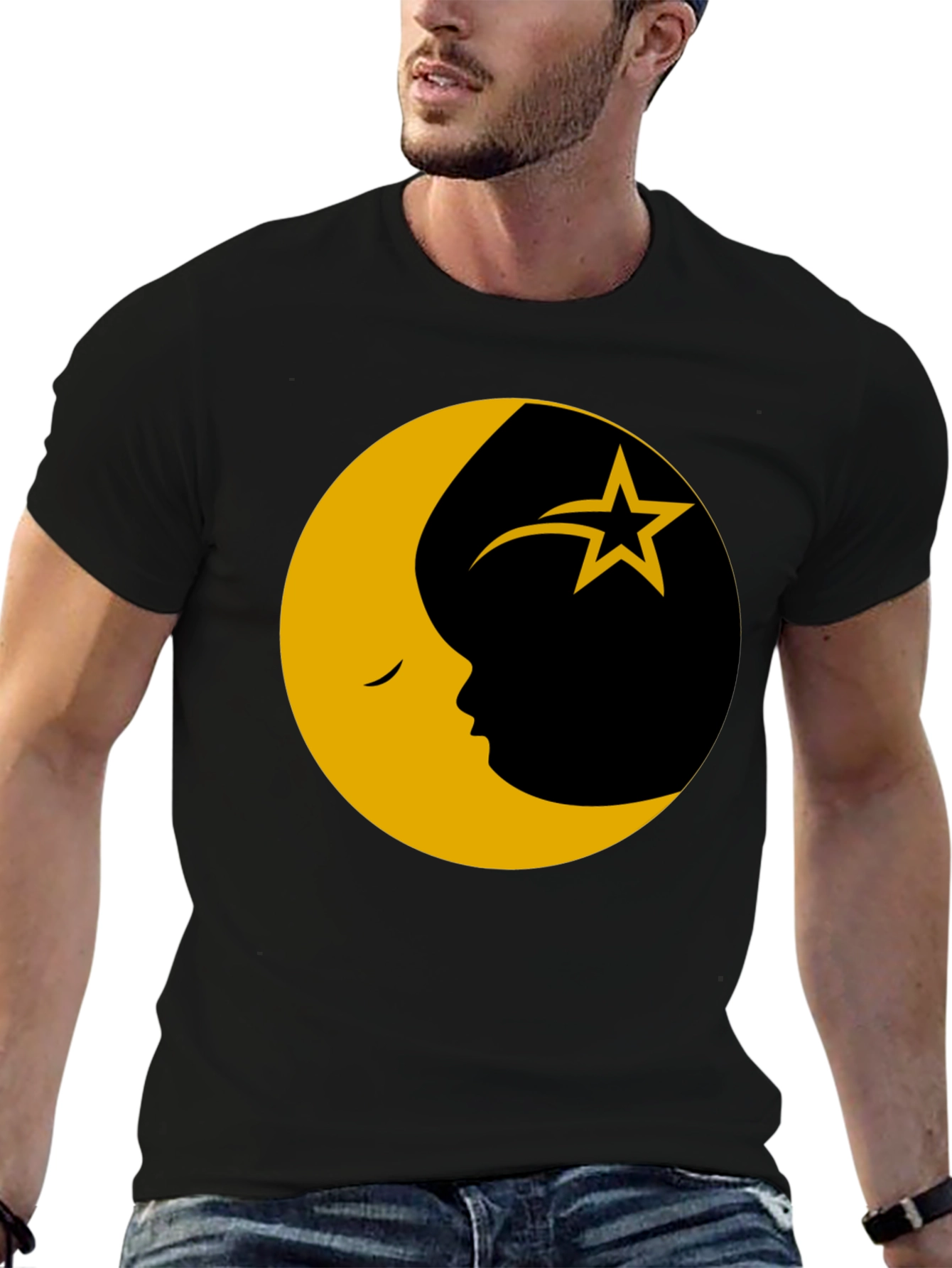 Moon & Star Graphic Print Mens T-Shirt