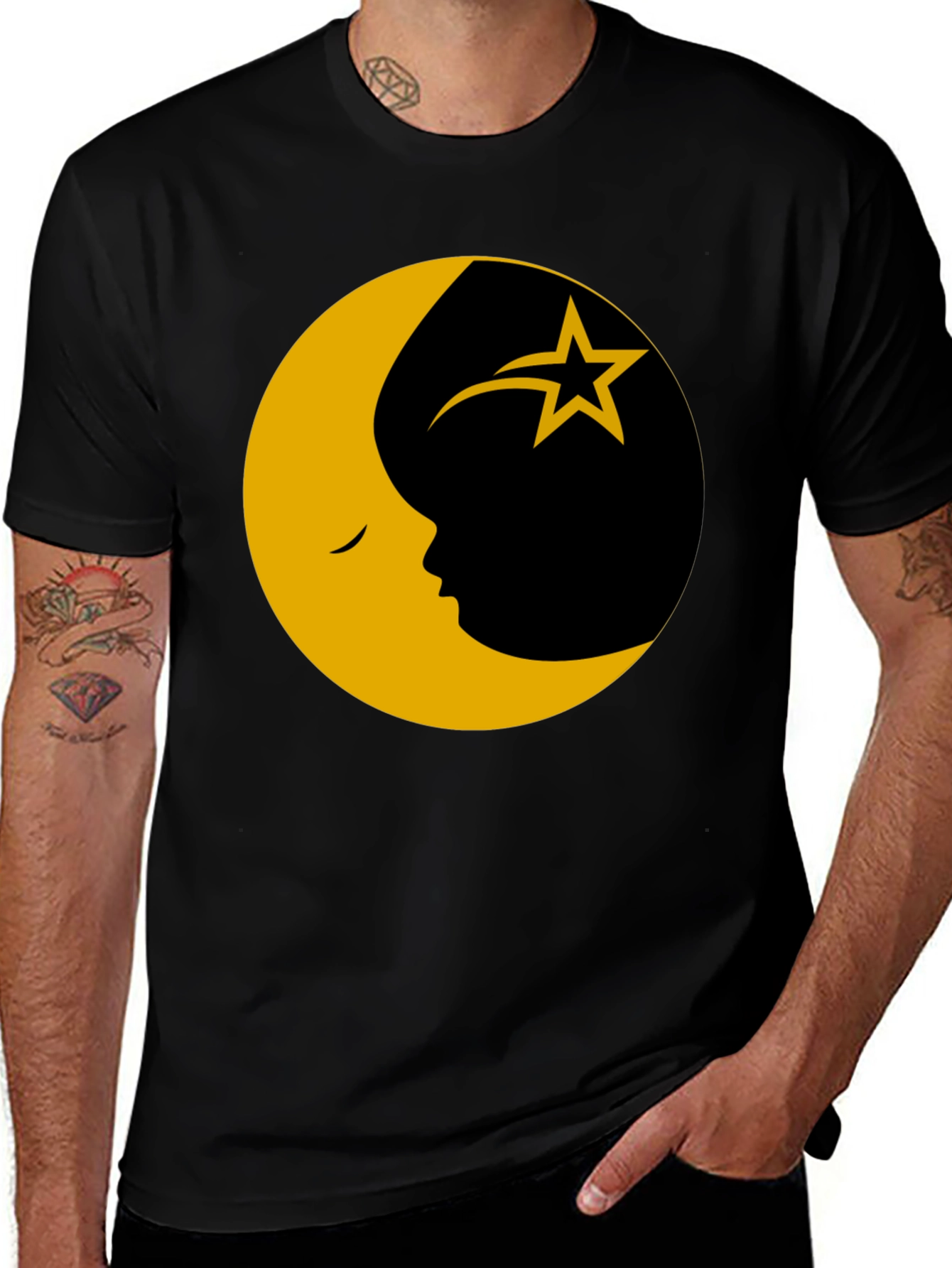 Moon & Star Graphic Print Mens T-Shirt