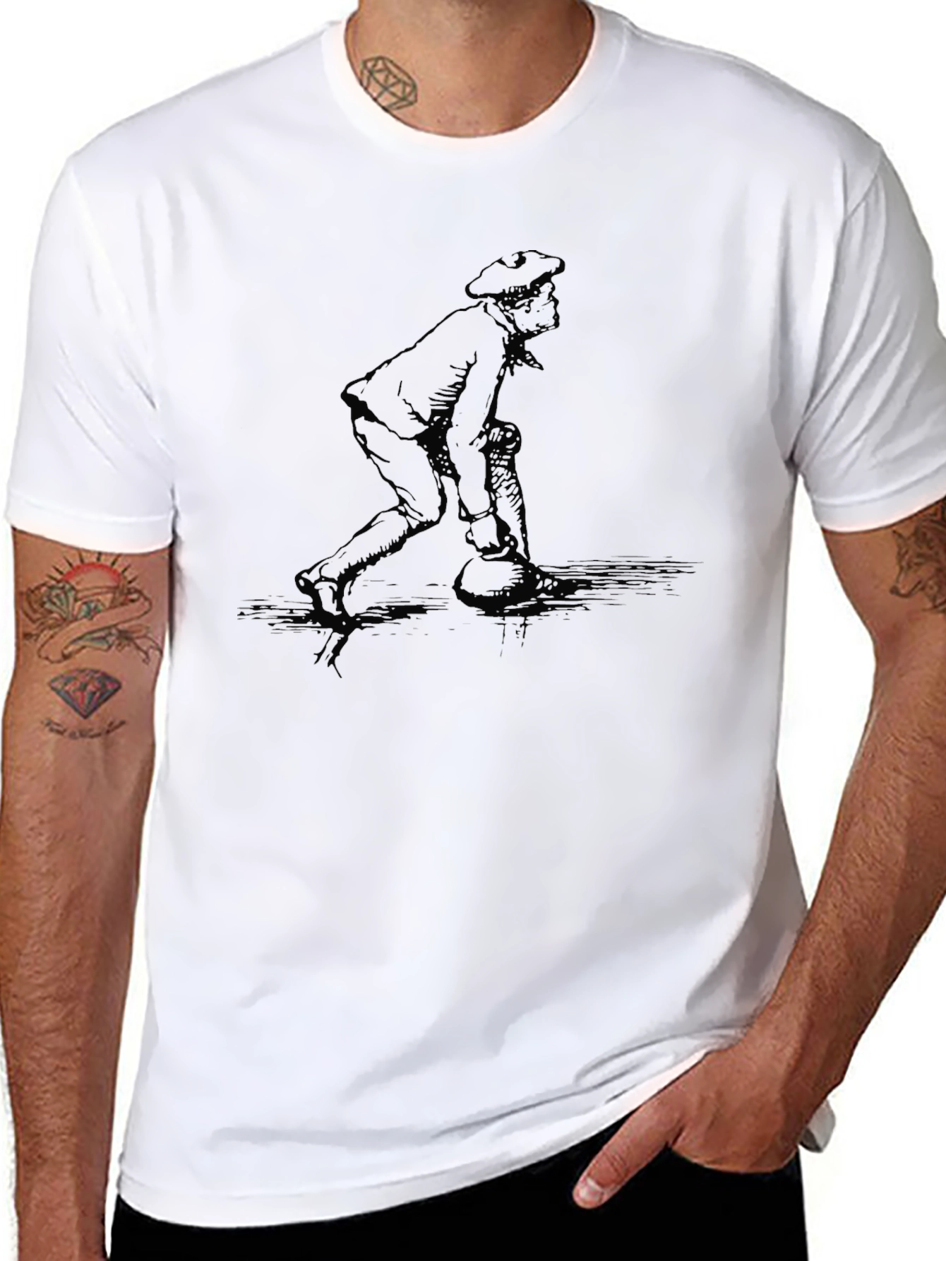 Black T-Shirt with Bowling Print