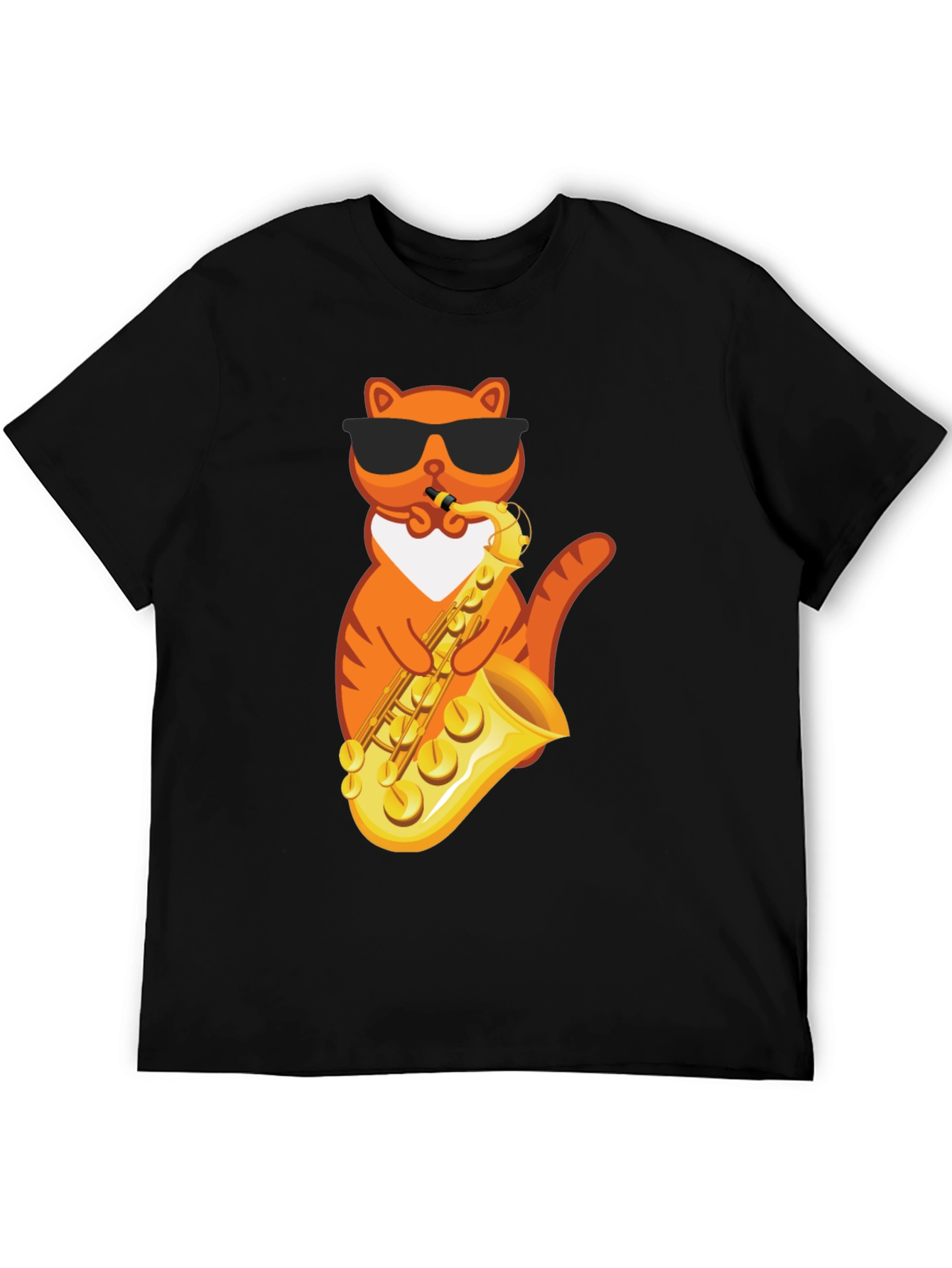 Cool Cat Saxophone Graphic Tee - Black