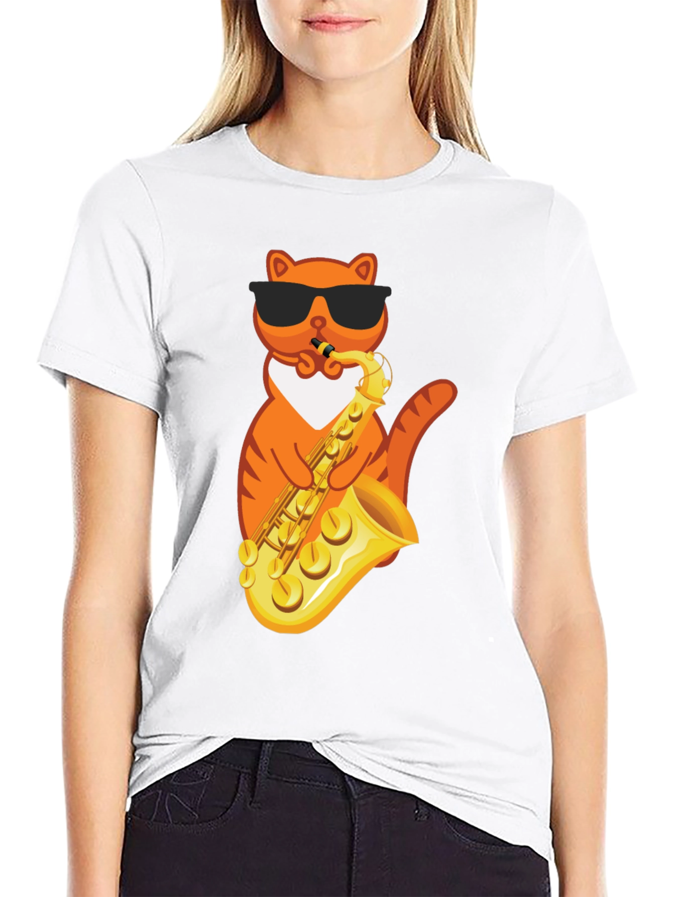 Cool Cat Saxophone Graphic Tee - Black