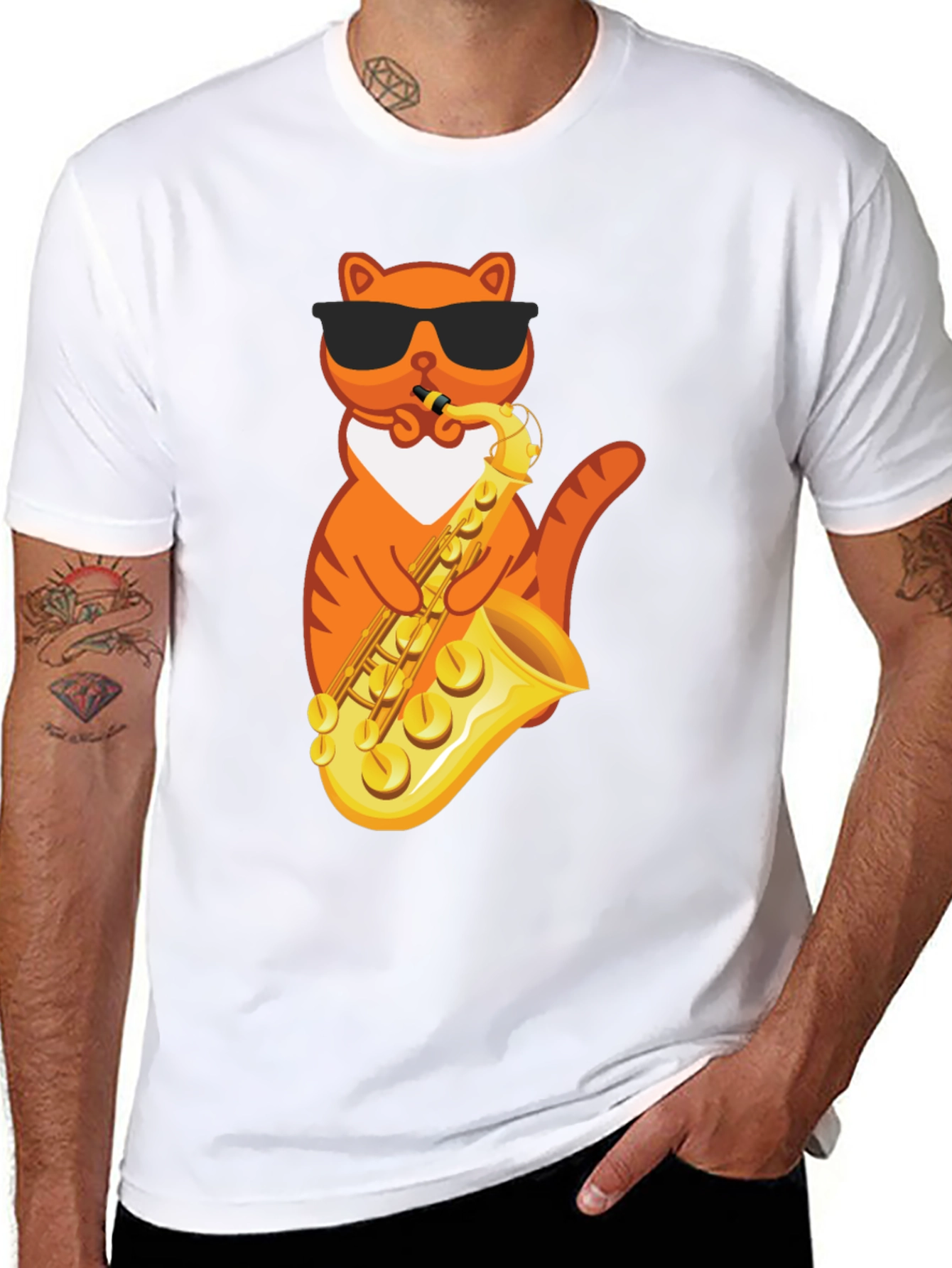 Cool Cat Saxophone Graphic Tee - Black