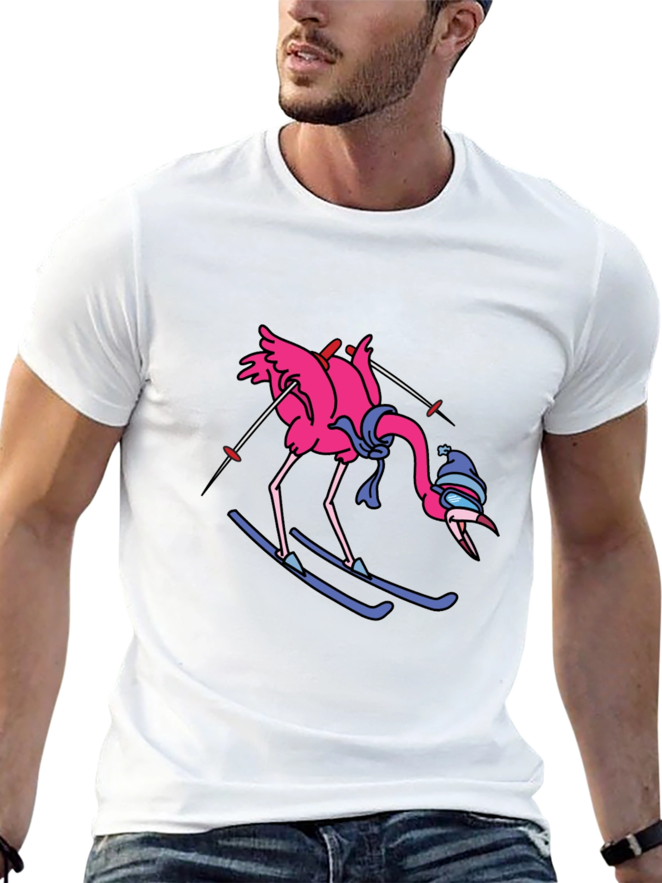 Ski Flamingo T-Shirt - Unique Graphic Tee