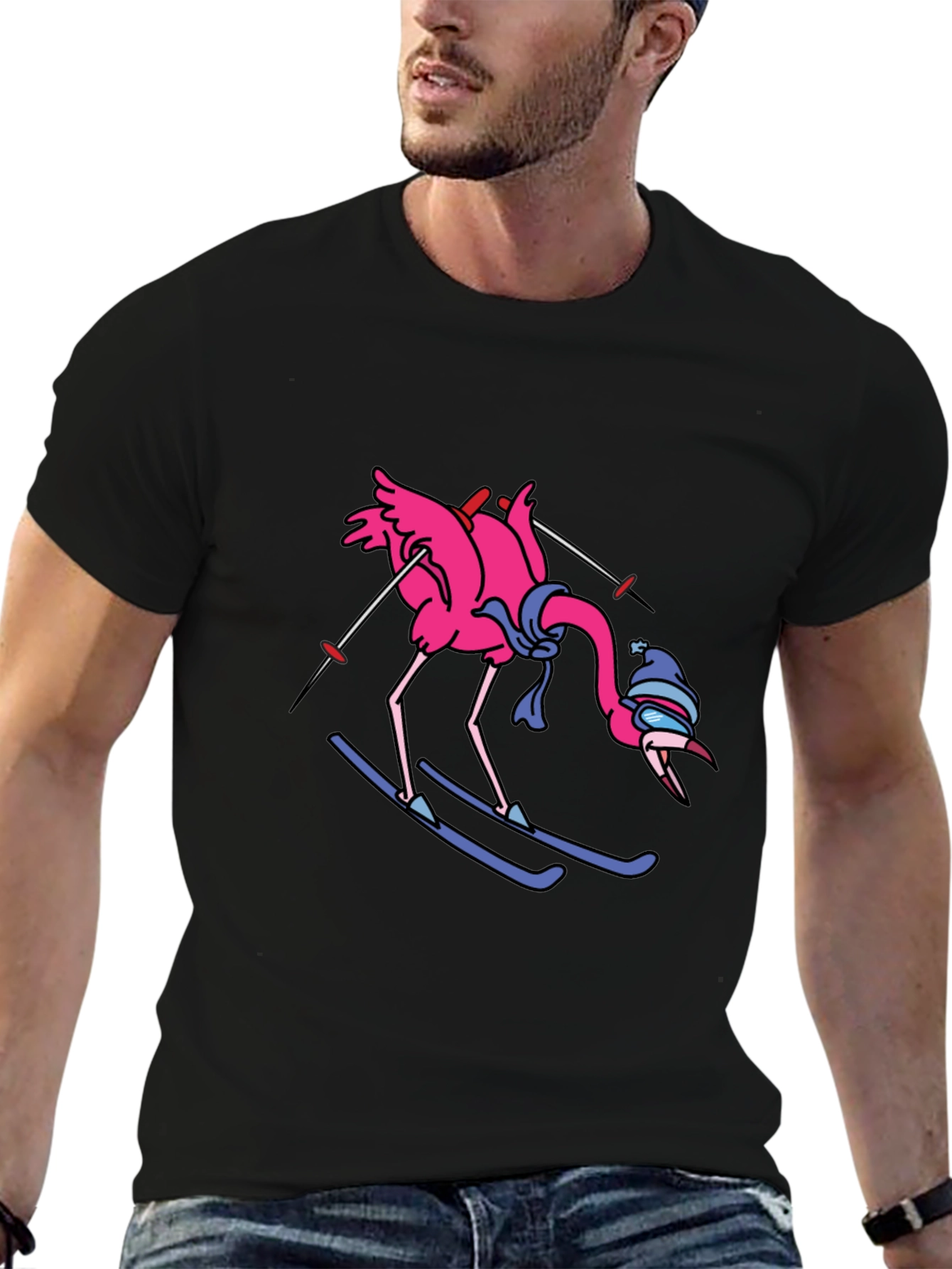 Ski Flamingo T-Shirt - Unique Graphic Tee