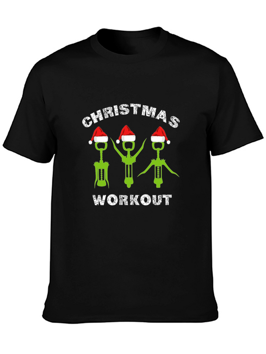 Christmas Workout T-Shirt Wine Corkscrew Santa Tee