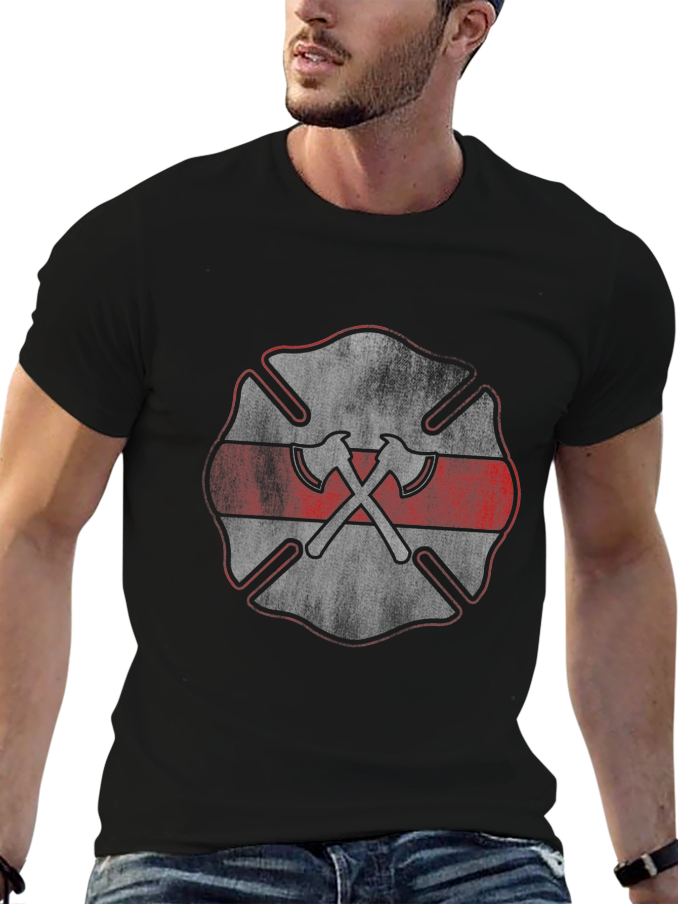 Firefighter Axe Emblem Black T-Shirt