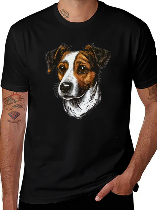 Dog Portrait Graphic Tee - Soft Black Cotton Casual Shirt