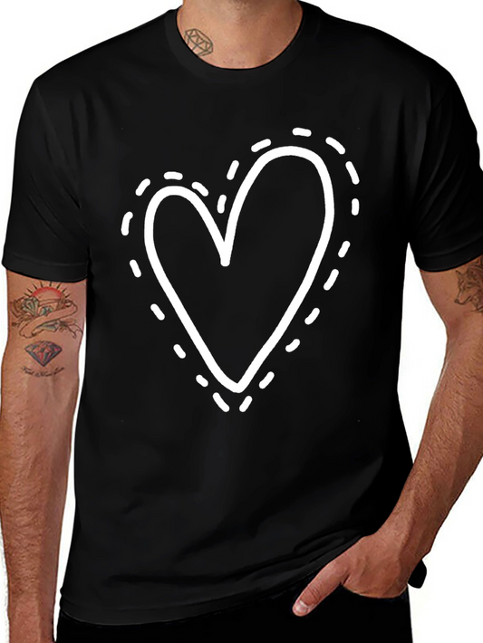 Heart Dotted Outline Black Tee - Casual Comfort