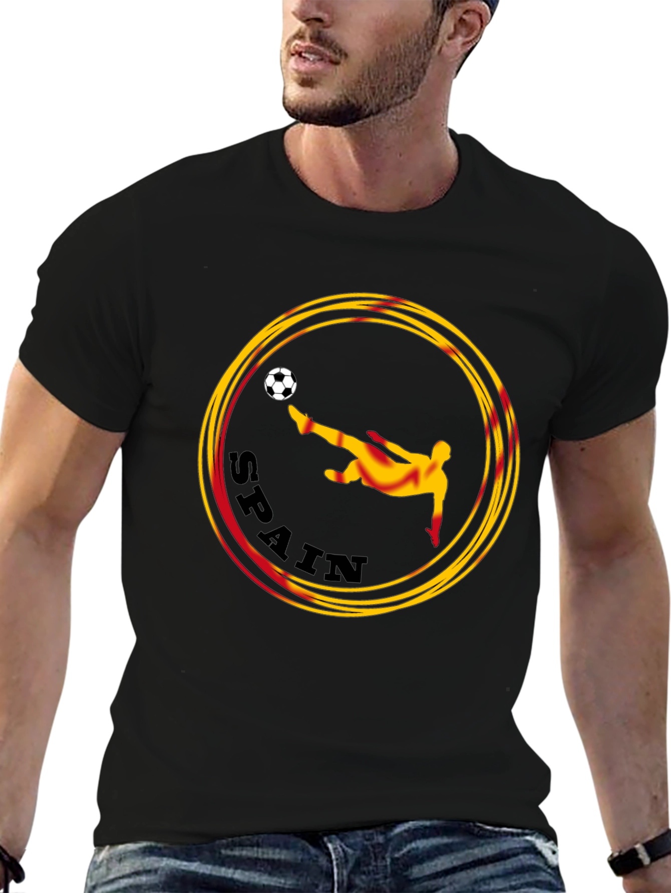 Spain Soccer Graphic Tee - Black Cotton T-Shirt