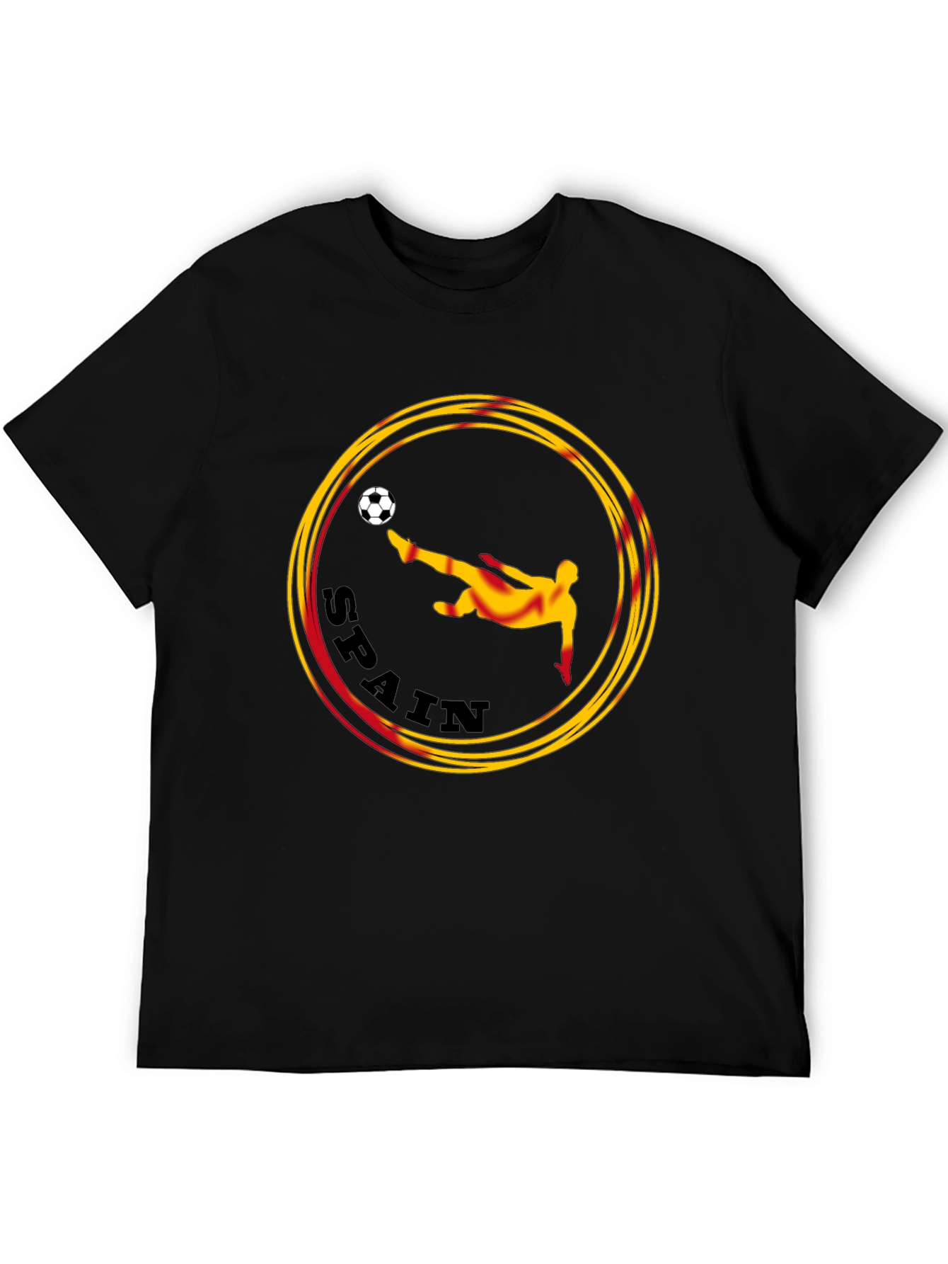Spain Soccer Graphic Tee - Black Cotton T-Shirt