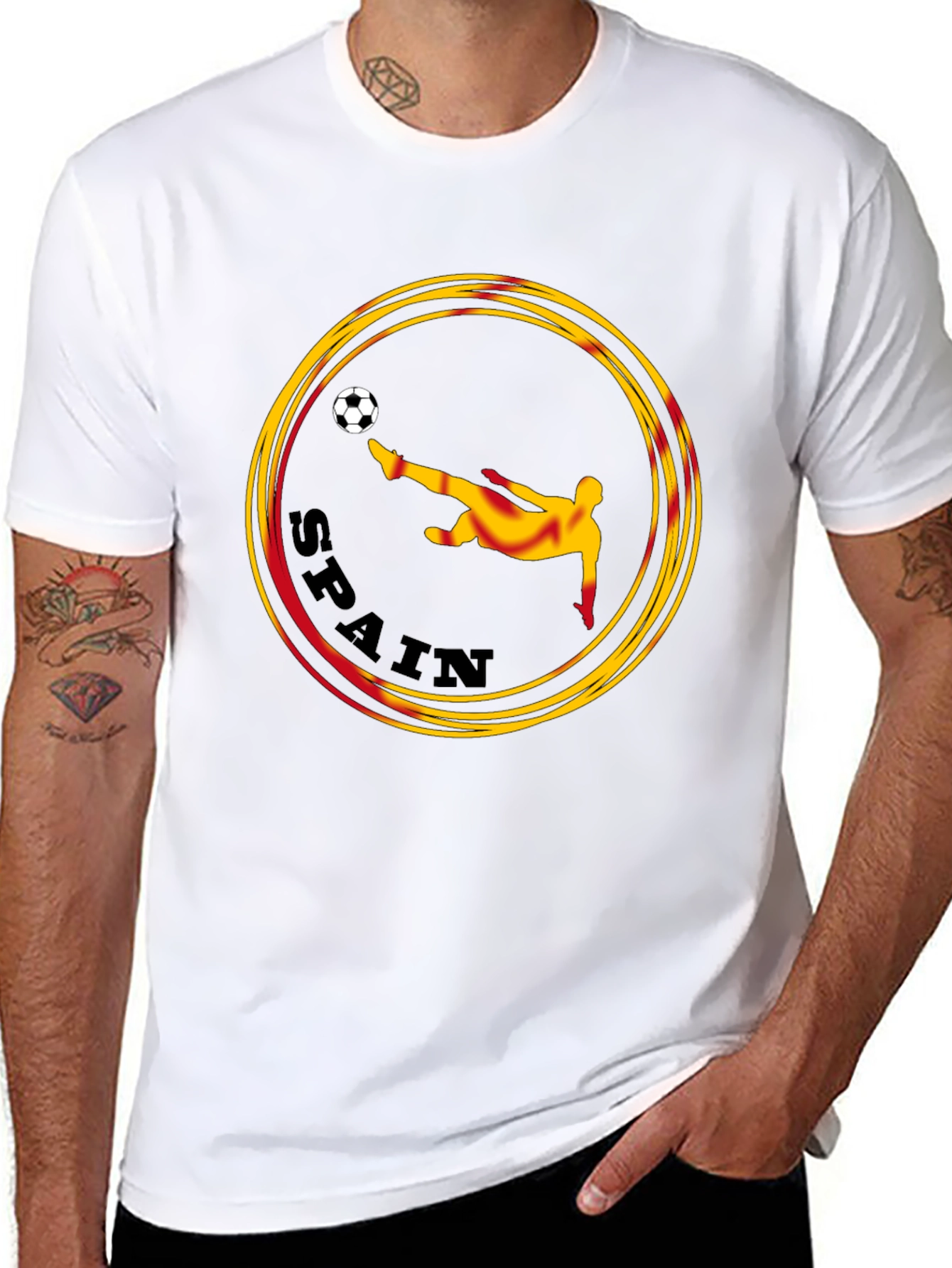Spain Soccer Graphic Tee - Black Cotton T-Shirt