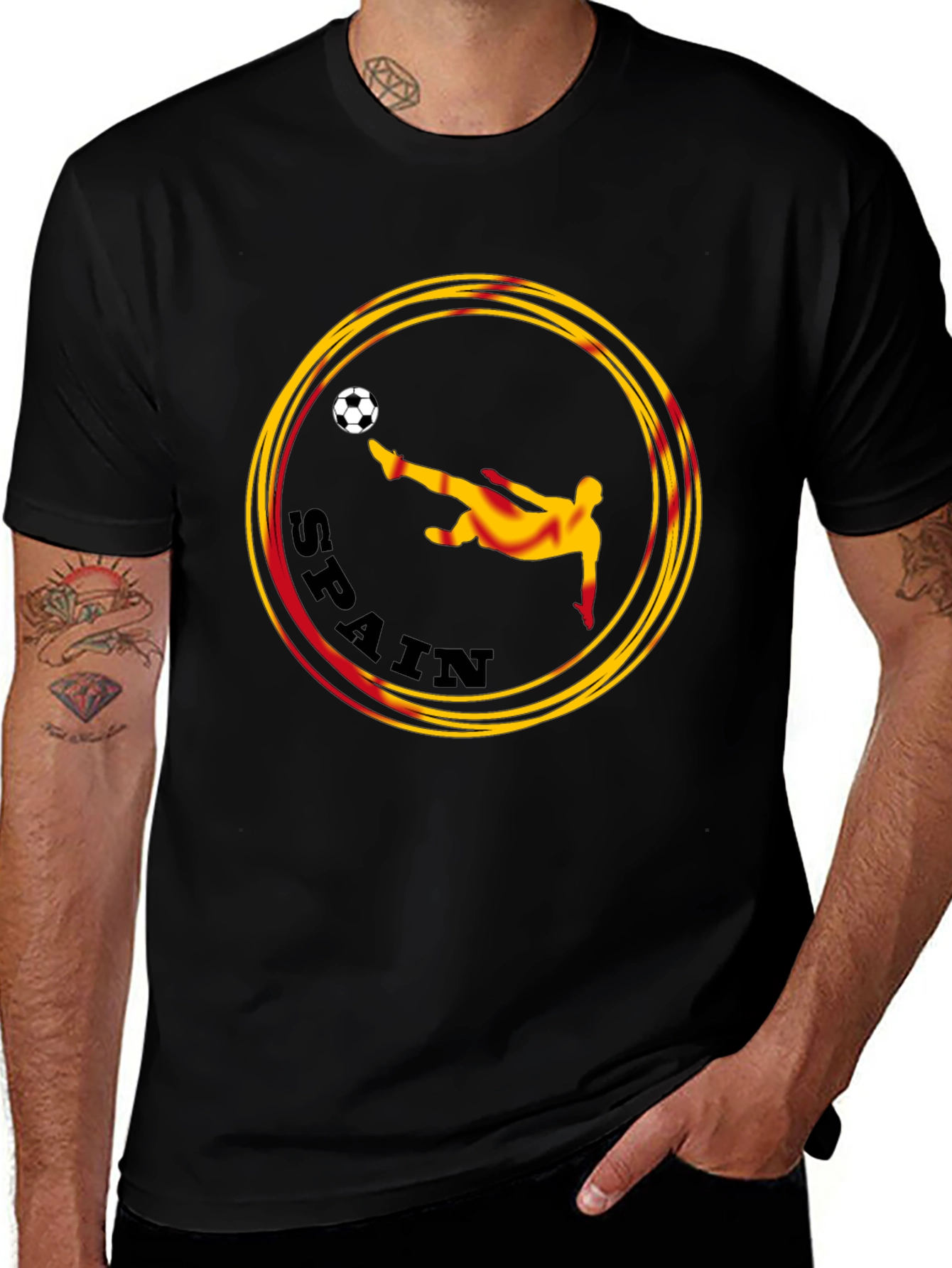 Spain Soccer Graphic Tee - Black Cotton T-Shirt