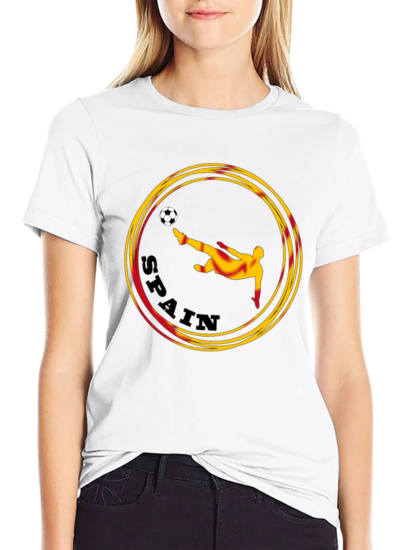 Spain Soccer Graphic Tee - Black Cotton T-Shirt