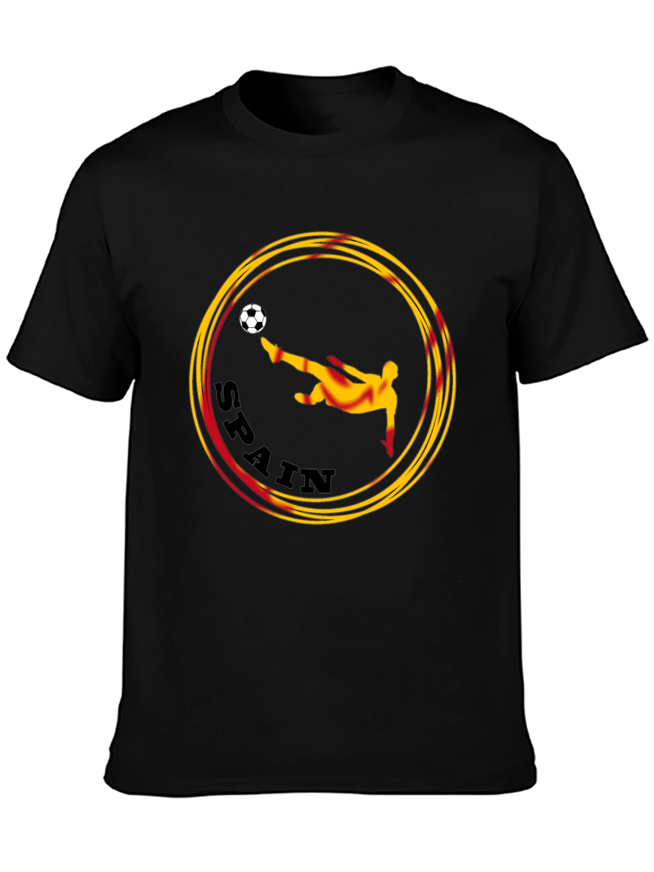Spain Soccer Graphic Tee - Black Cotton T-Shirt