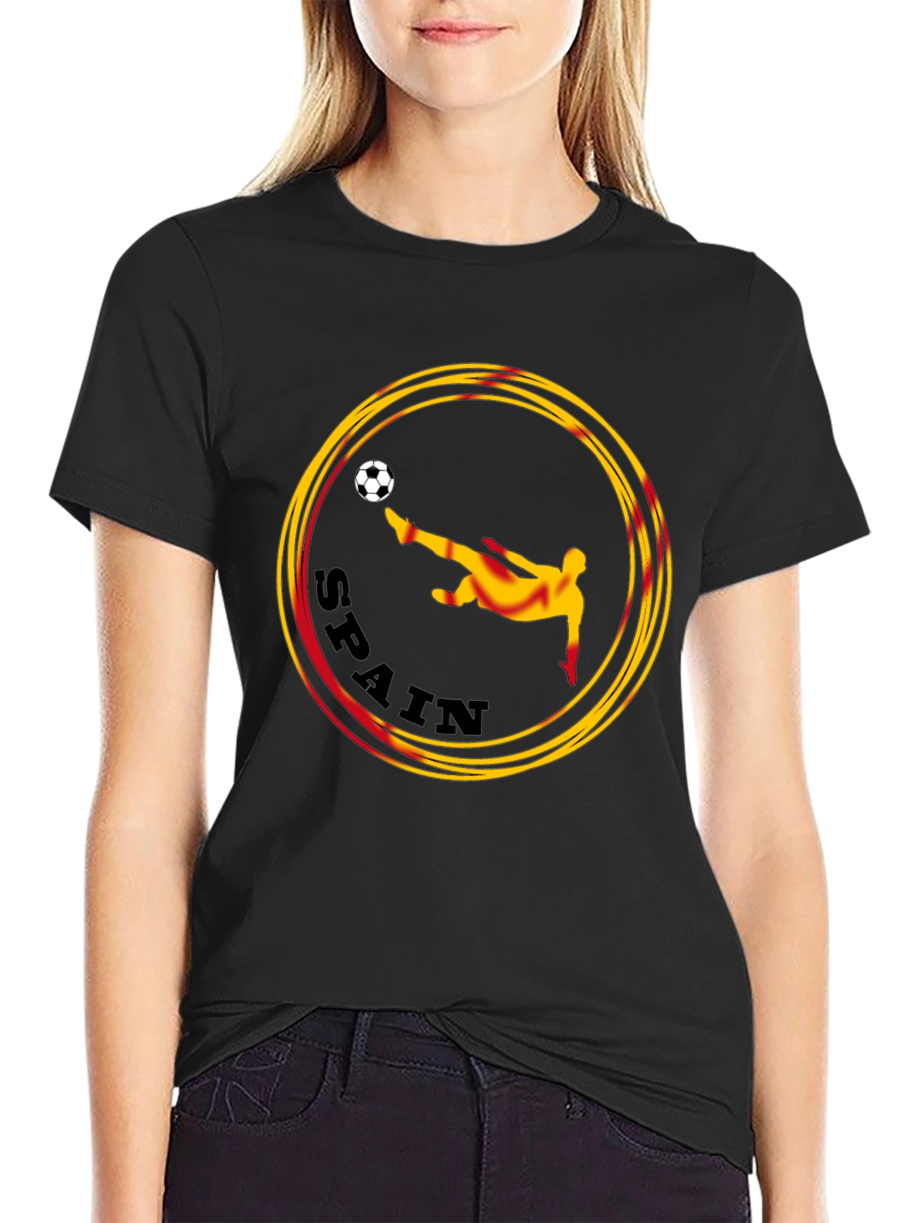 Spain Soccer Graphic Tee - Black Cotton T-Shirt