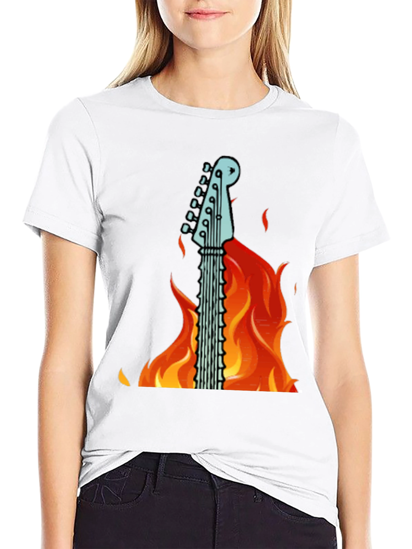 Flaming Guitar Graphic T-Shirt - Rock On!