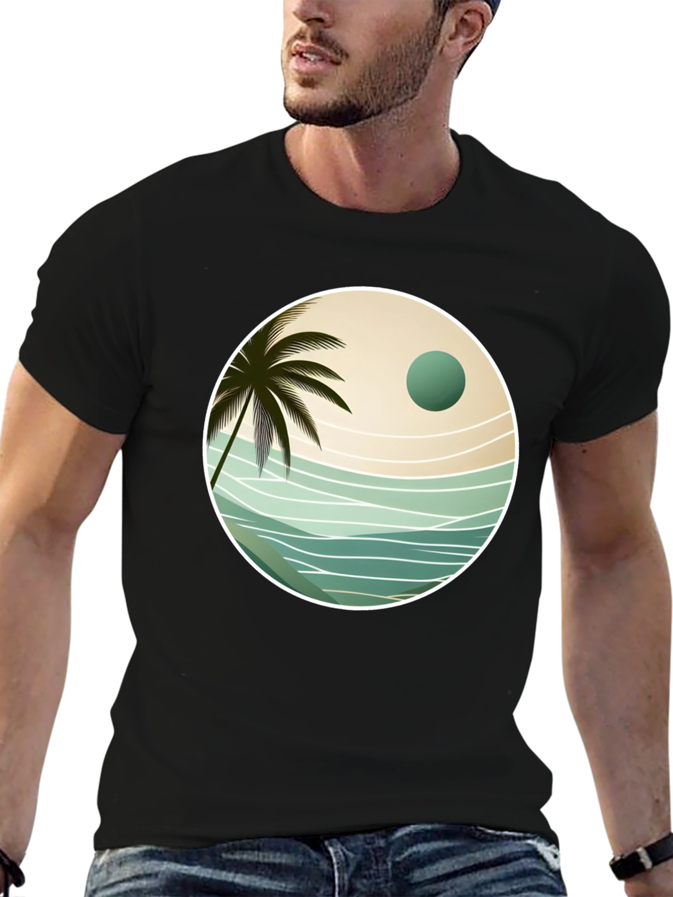 Tropical Palm Tree Graphic Tee - Black