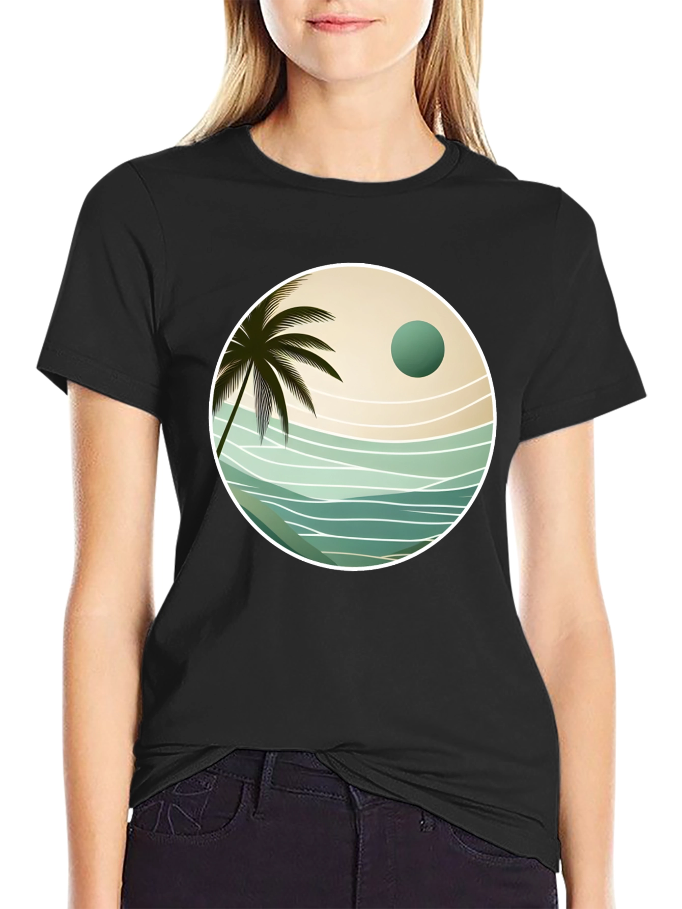 Tropical Palm Tree Graphic Tee - Black
