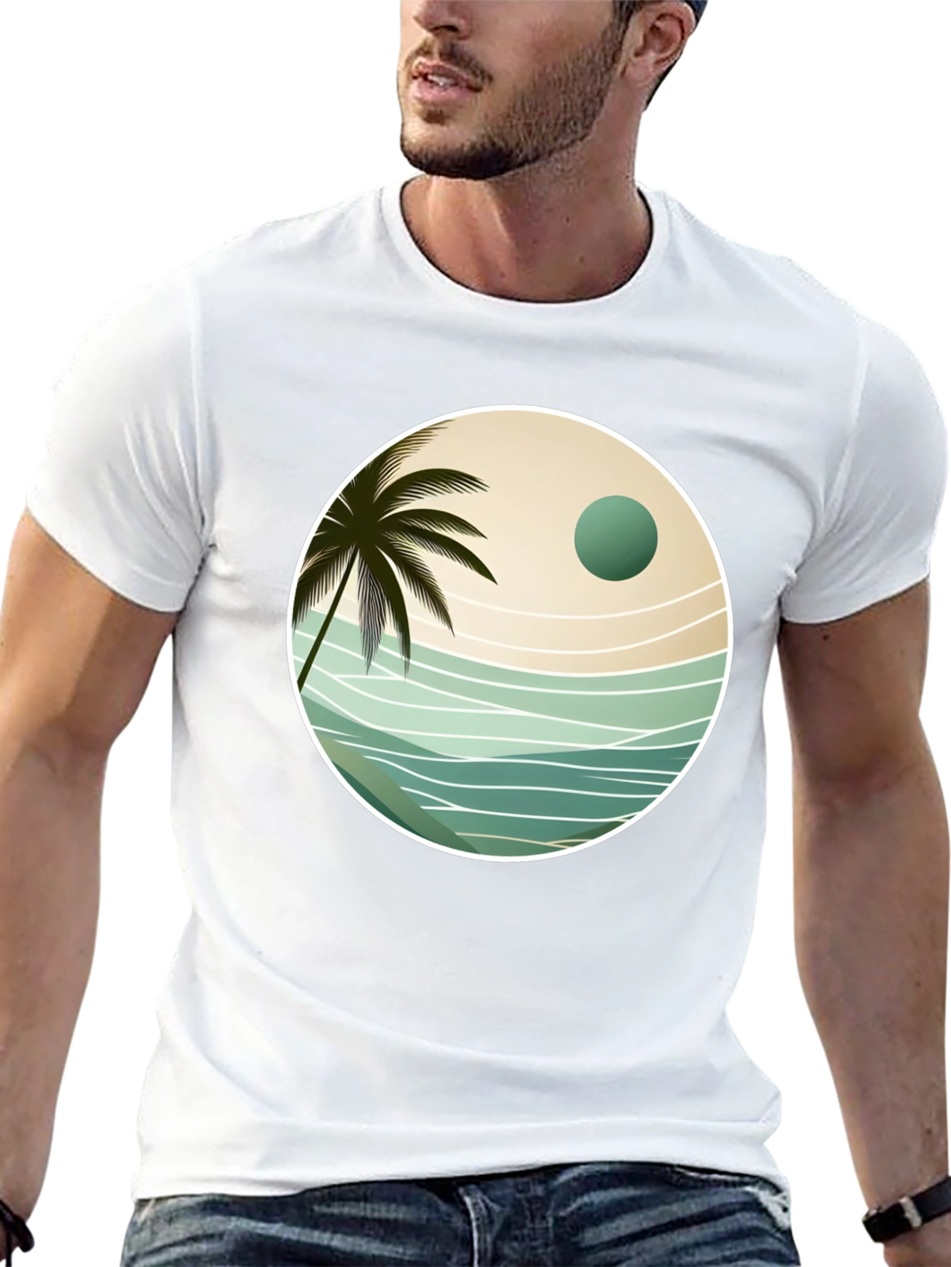 Tropical Palm Tree Graphic Tee - Black