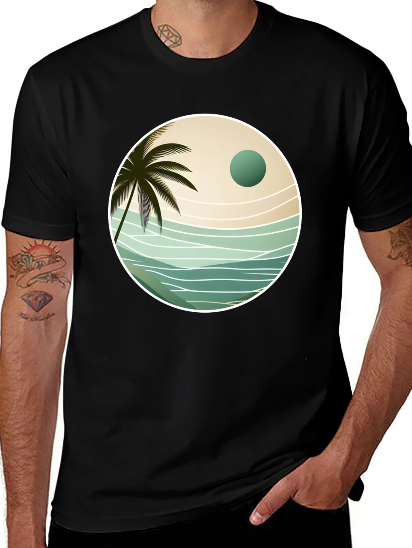 Tropical Palm Tree Graphic Tee - Black