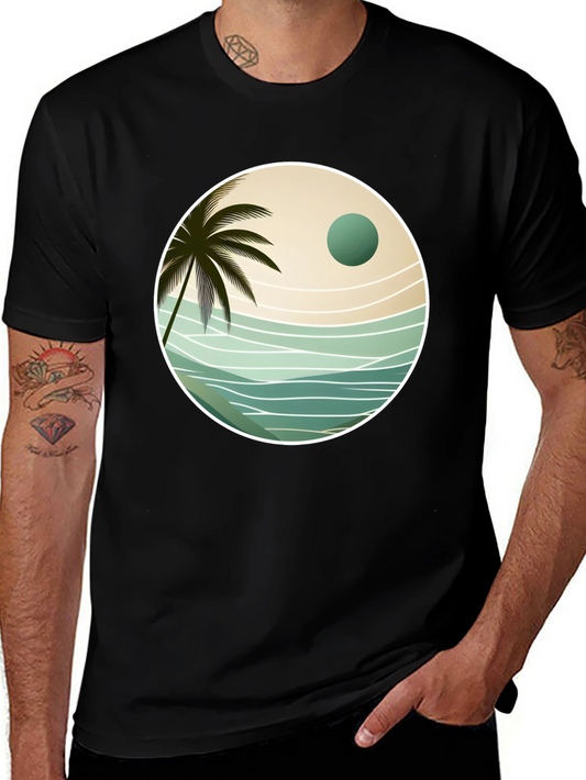 Tropical Palm Tree Graphic Tee - Black