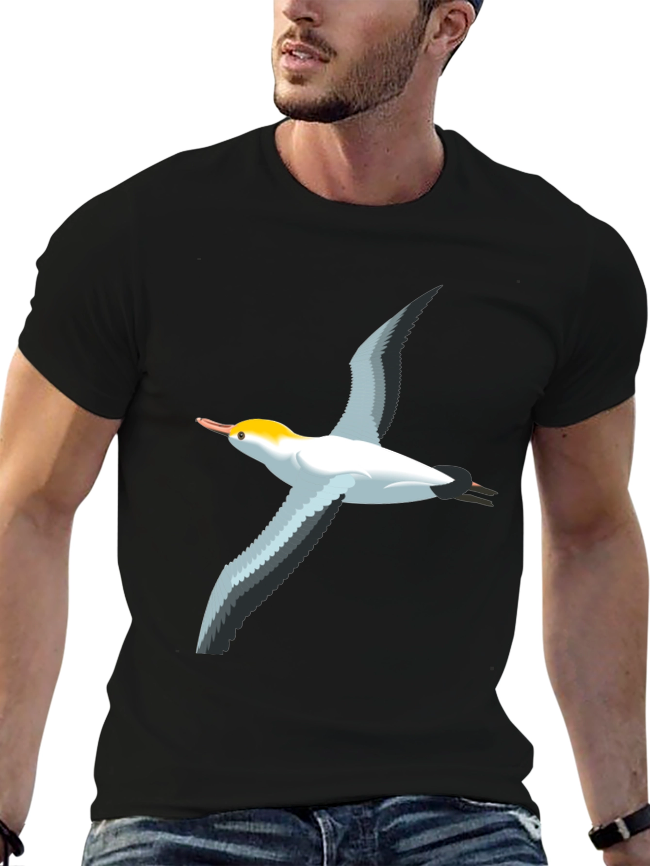 Black T-Shirt with Bird Graphic