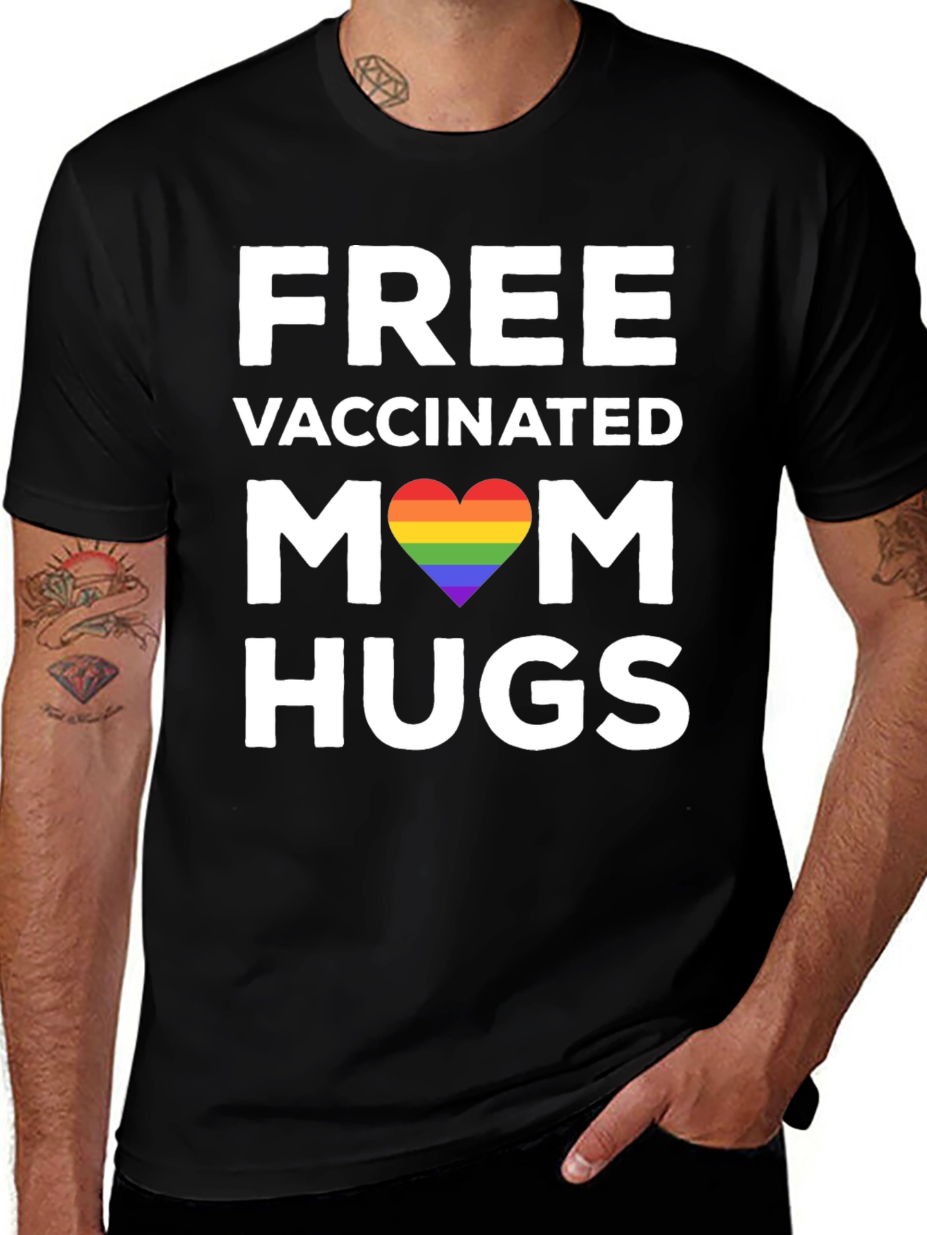 Free Vaccinated Mom Hugs T-Shirt LGBT Rainbow Pride