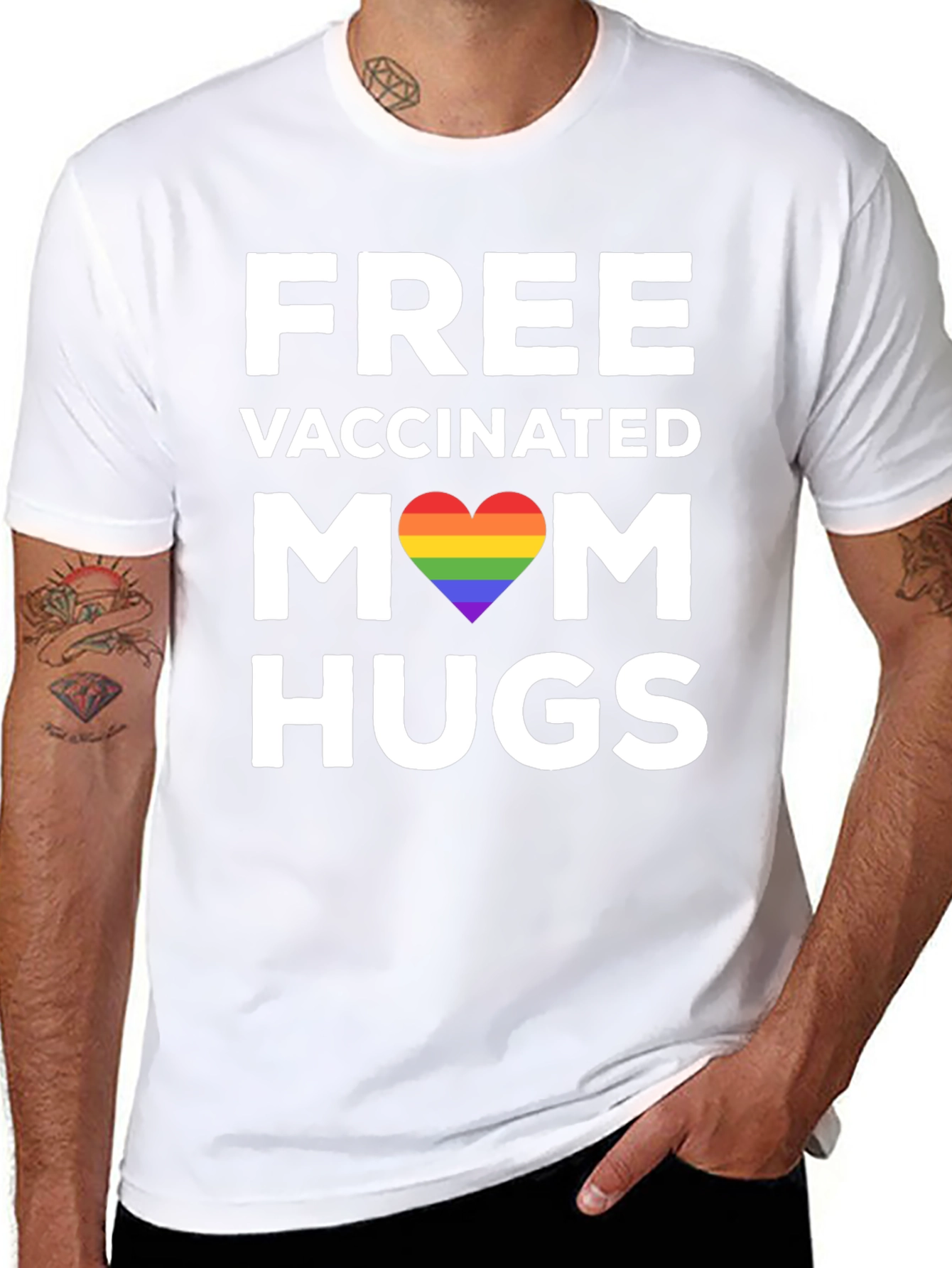 Free Vaccinated Mom Hugs T-Shirt LGBT Rainbow Pride