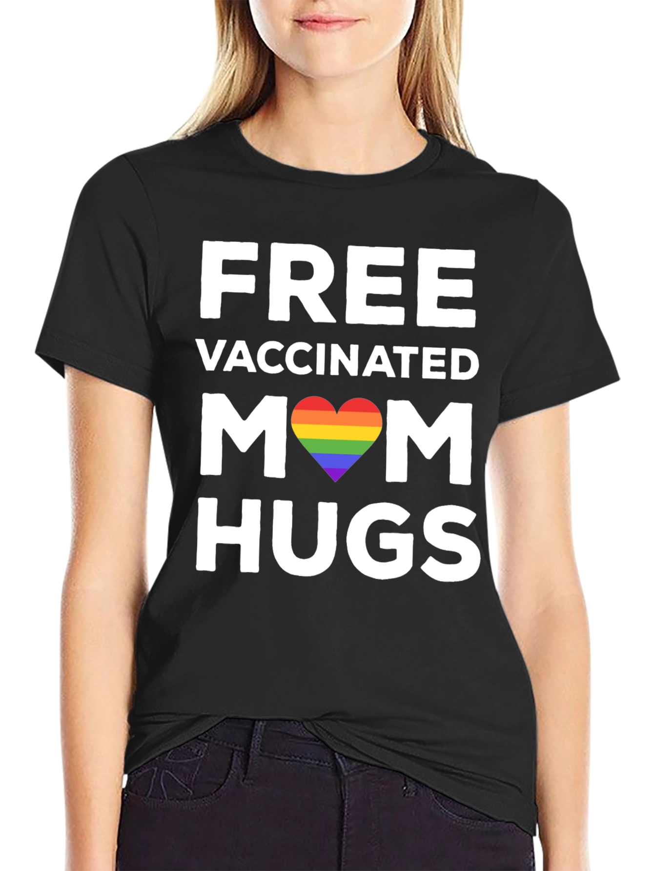 Free Vaccinated Mom Hugs T-Shirt LGBT Rainbow Pride