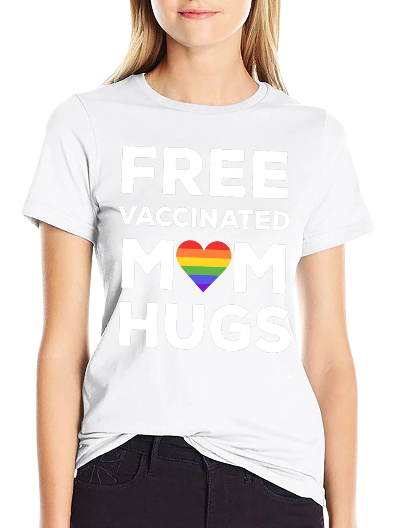 Free Vaccinated Mom Hugs T-Shirt LGBT Rainbow Pride