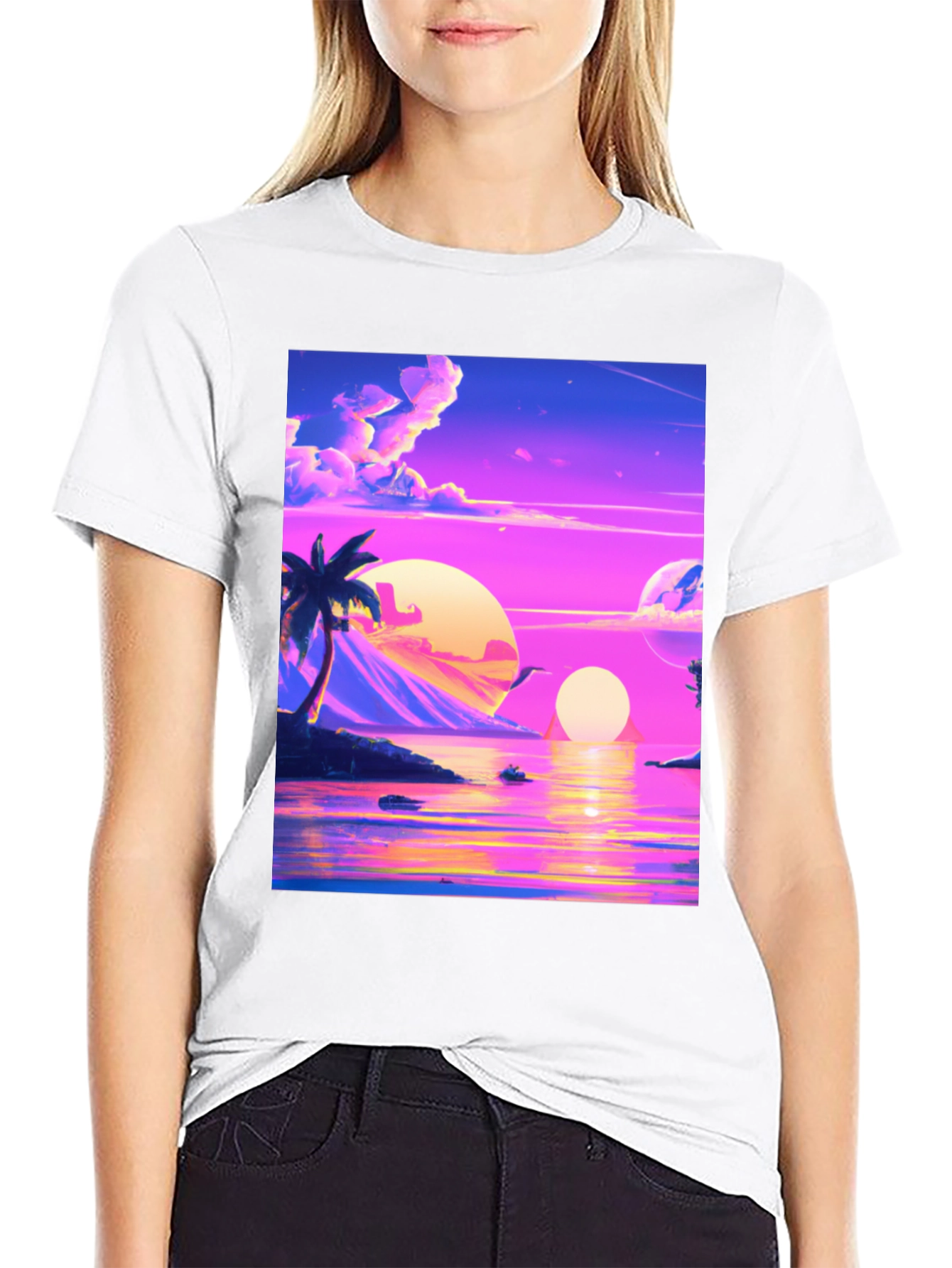 Vaporwave Sunset T-Shirt - Black