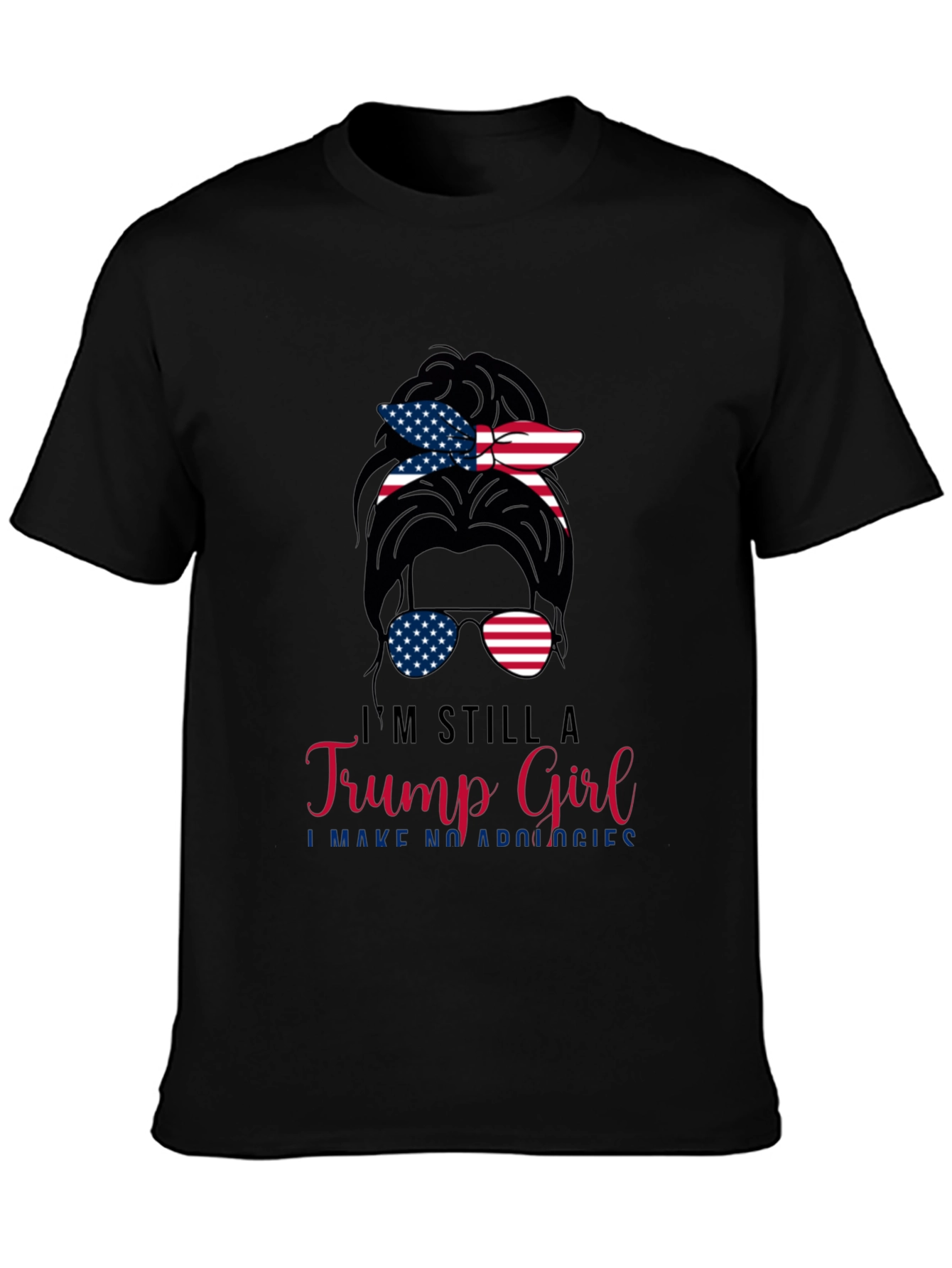 Trump Girl Messy Bun T-Shirt Patriotic USA Flag