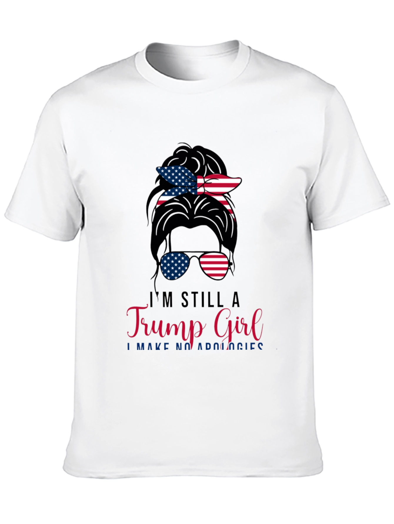 Trump Girl Messy Bun T-Shirt Patriotic USA Flag