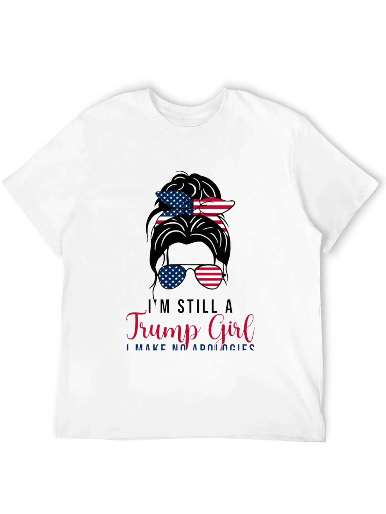 Trump Girl Messy Bun T-Shirt Patriotic USA Flag
