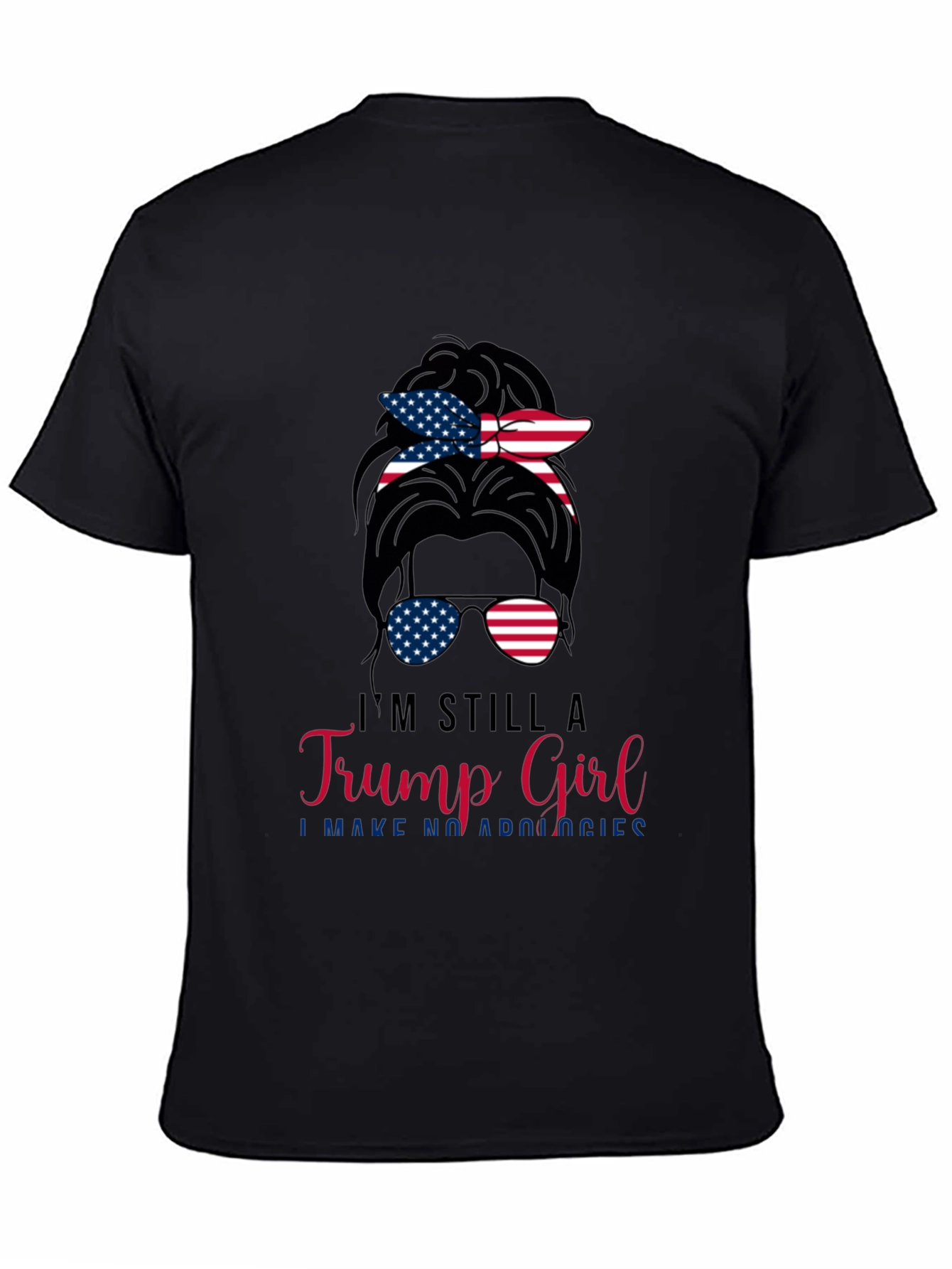 Trump Girl Messy Bun T-Shirt Patriotic USA Flag