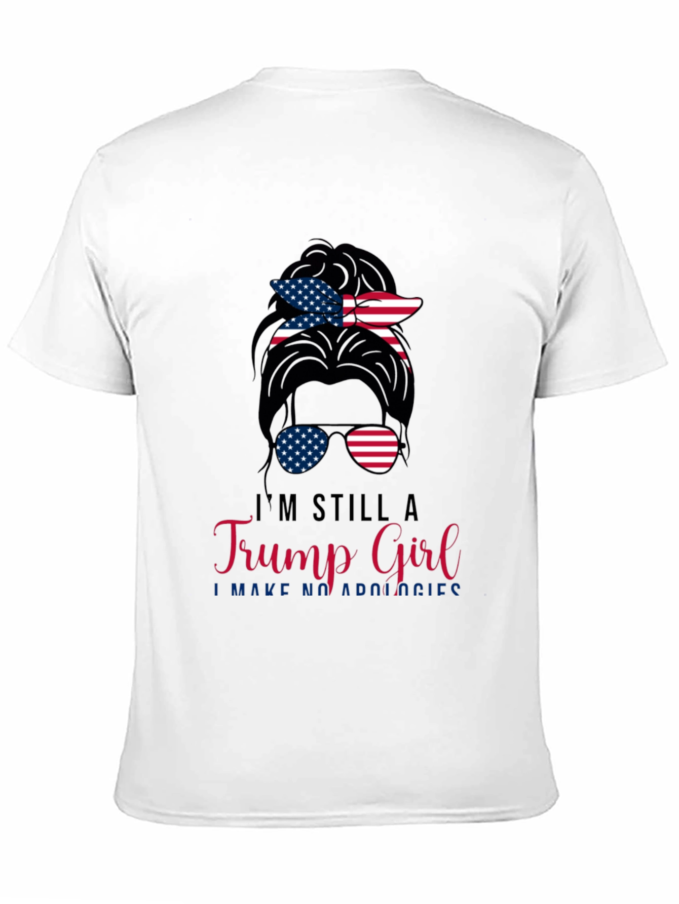 Trump Girl Messy Bun T-Shirt Patriotic USA Flag