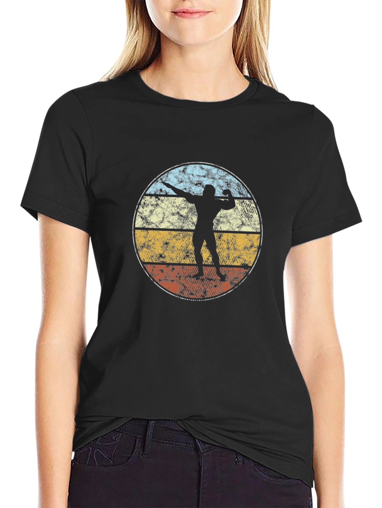 Retro Shot Put T-Shirt - Black Graphic Tee