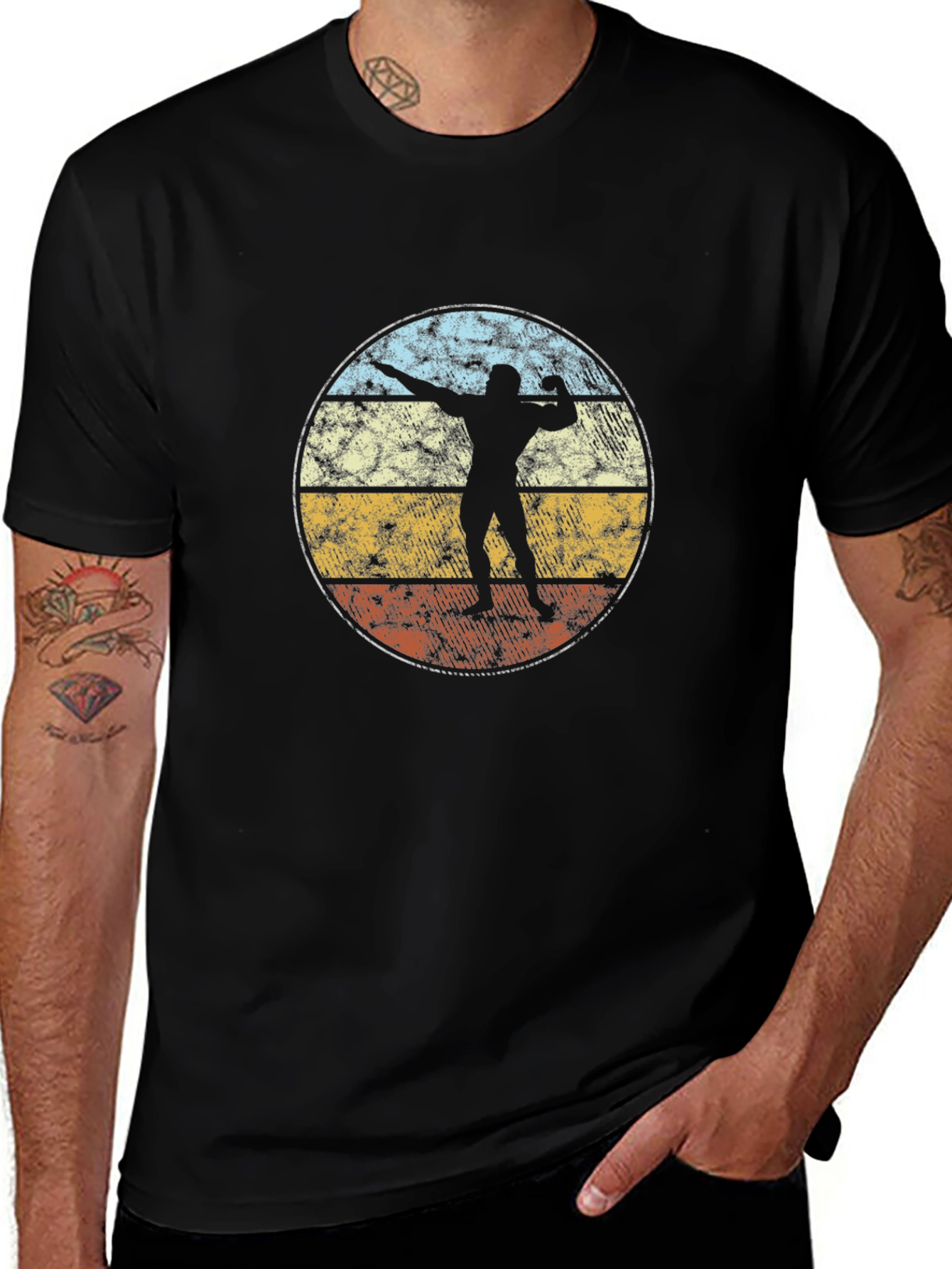 Retro Shot Put T-Shirt - Black Graphic Tee