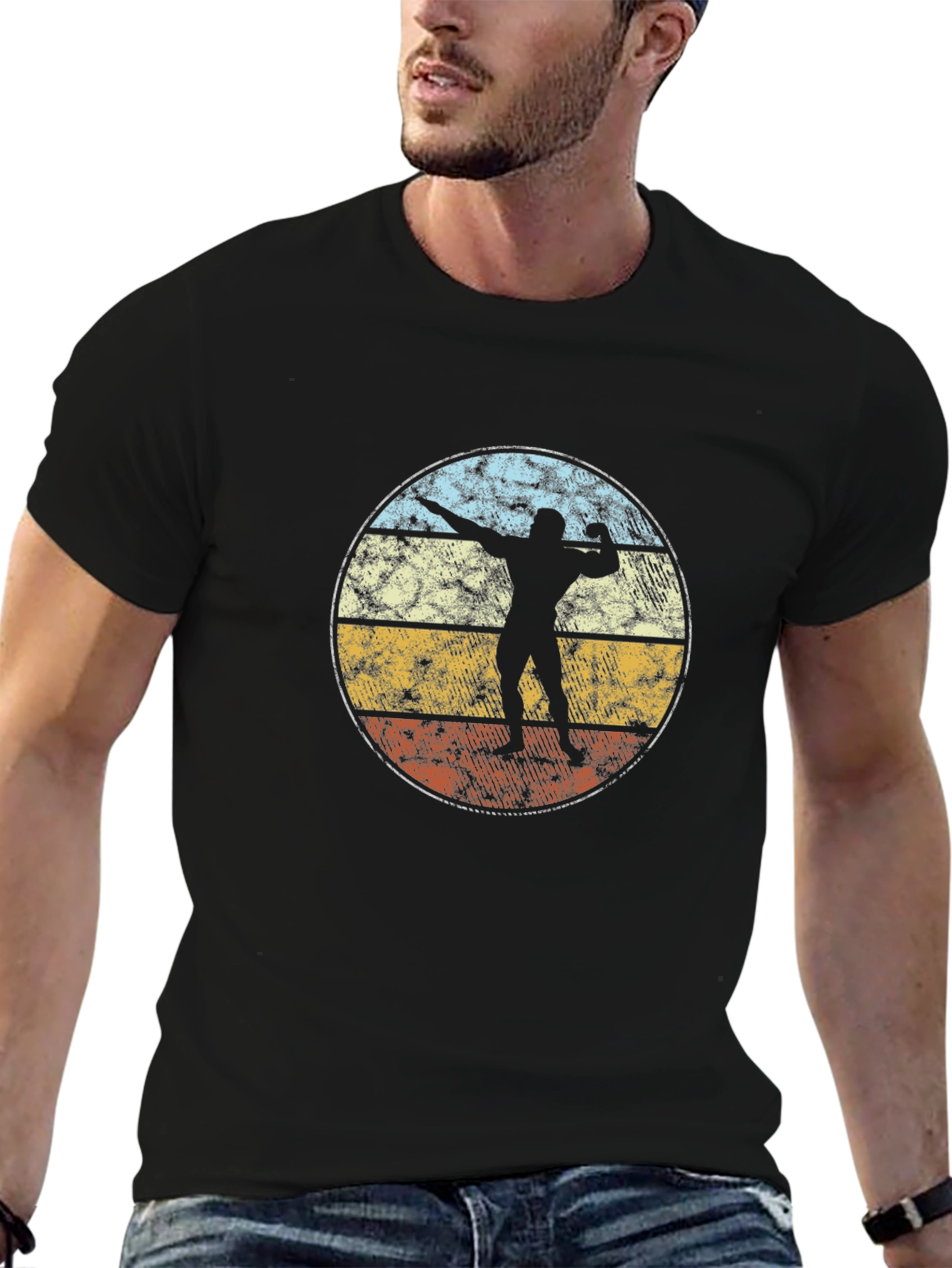 Retro Shot Put T-Shirt - Black Graphic Tee