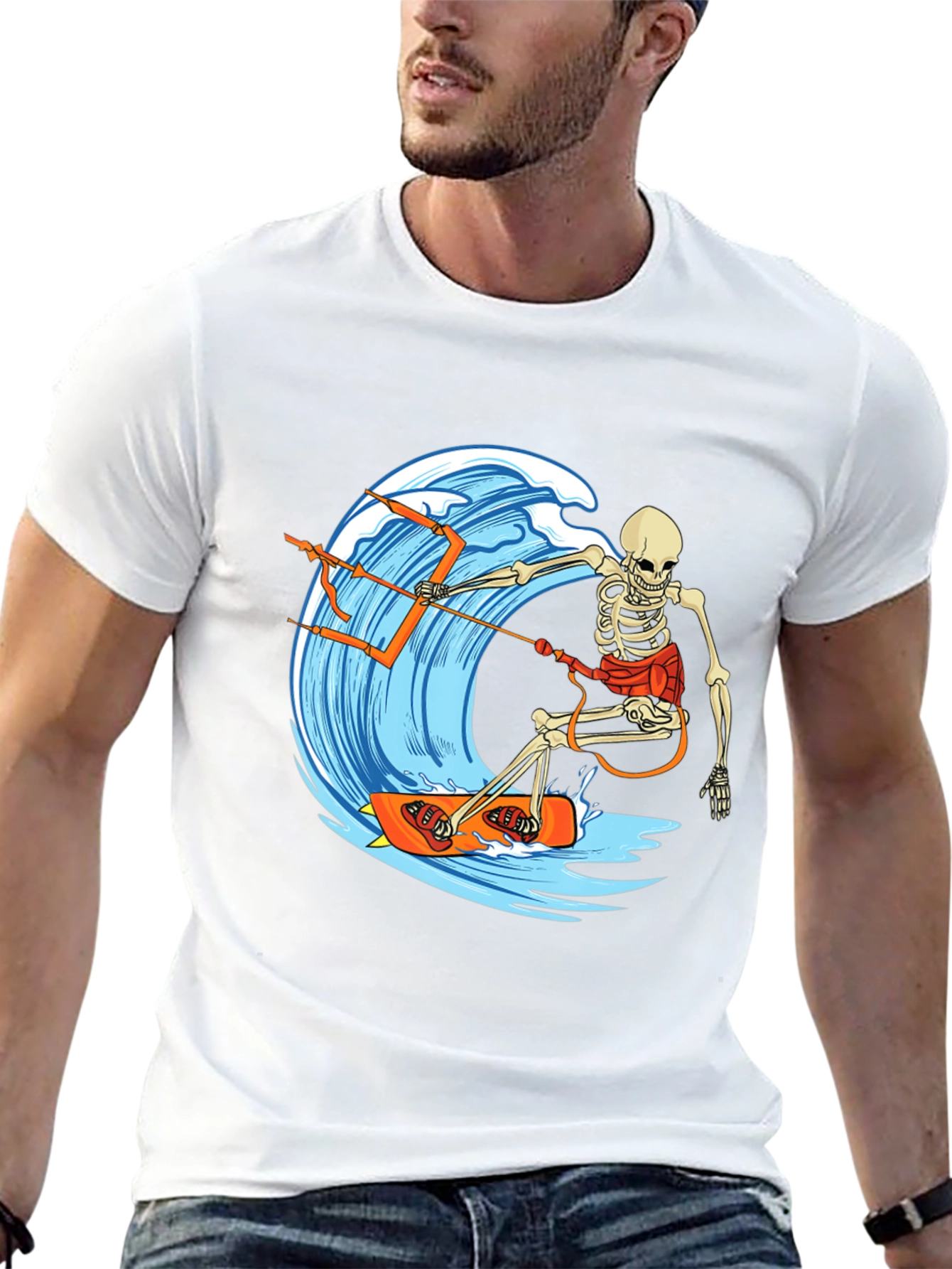 Skeleton Surfing Wave Graphic Tee