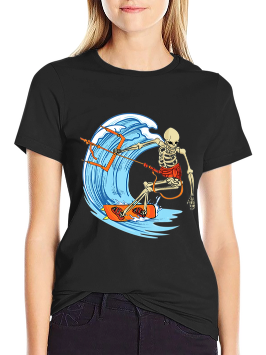 Skeleton Surfing Wave Graphic Tee