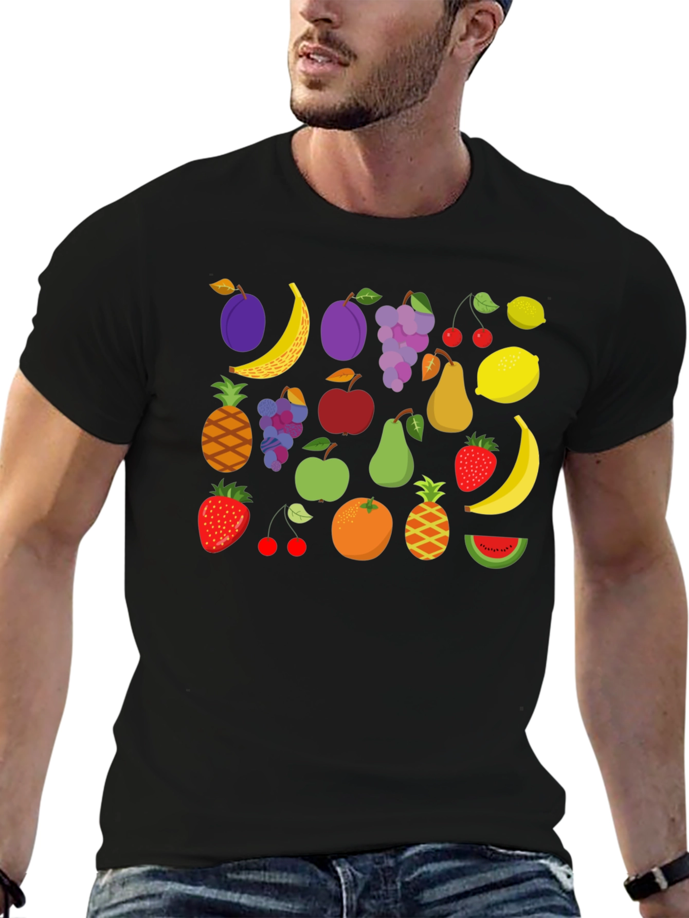 Fruit Pattern Black T-Shirt