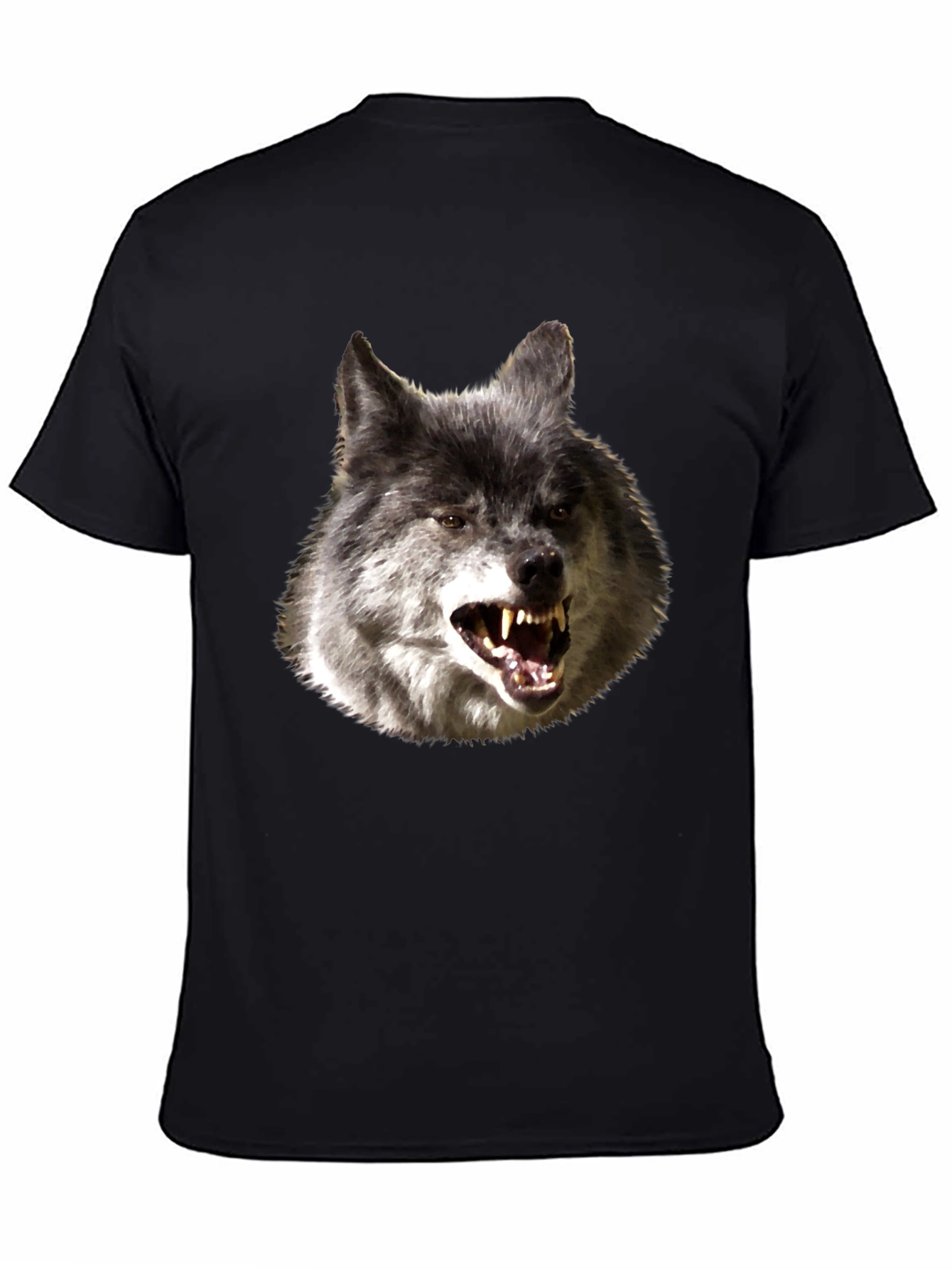 Mens Black T-Shirt with Wolf Graphic