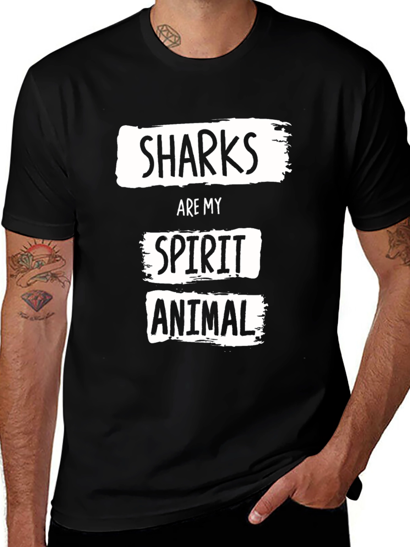 Shark Spirit Animal Black Graphic T-Shirt