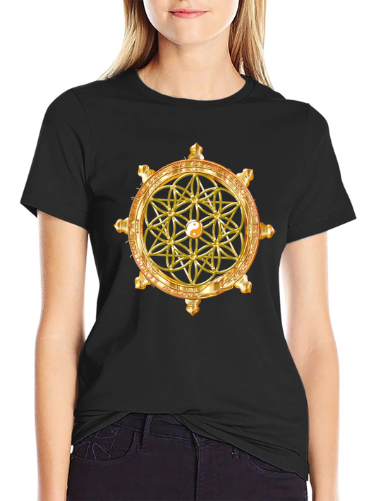 Golden Sacred Geometry Graphic T-Shirt - Black