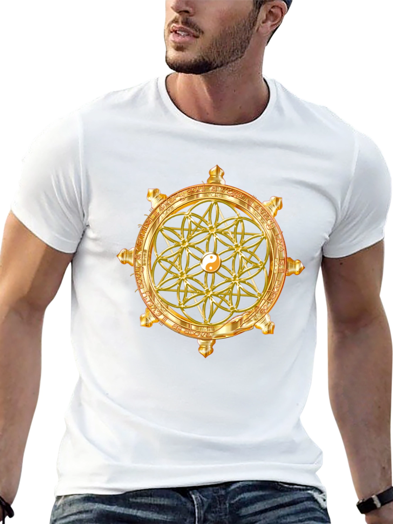 Golden Sacred Geometry Graphic T-Shirt - Black