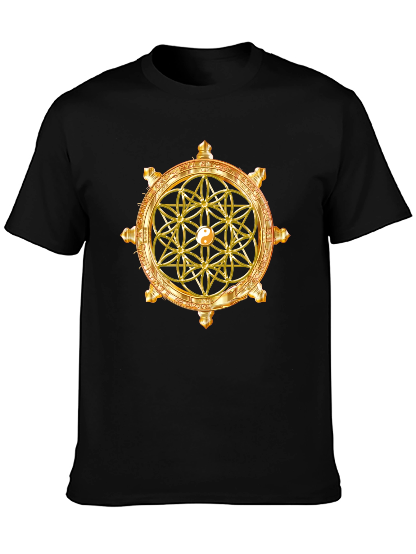 Golden Sacred Geometry Graphic T-Shirt - Black