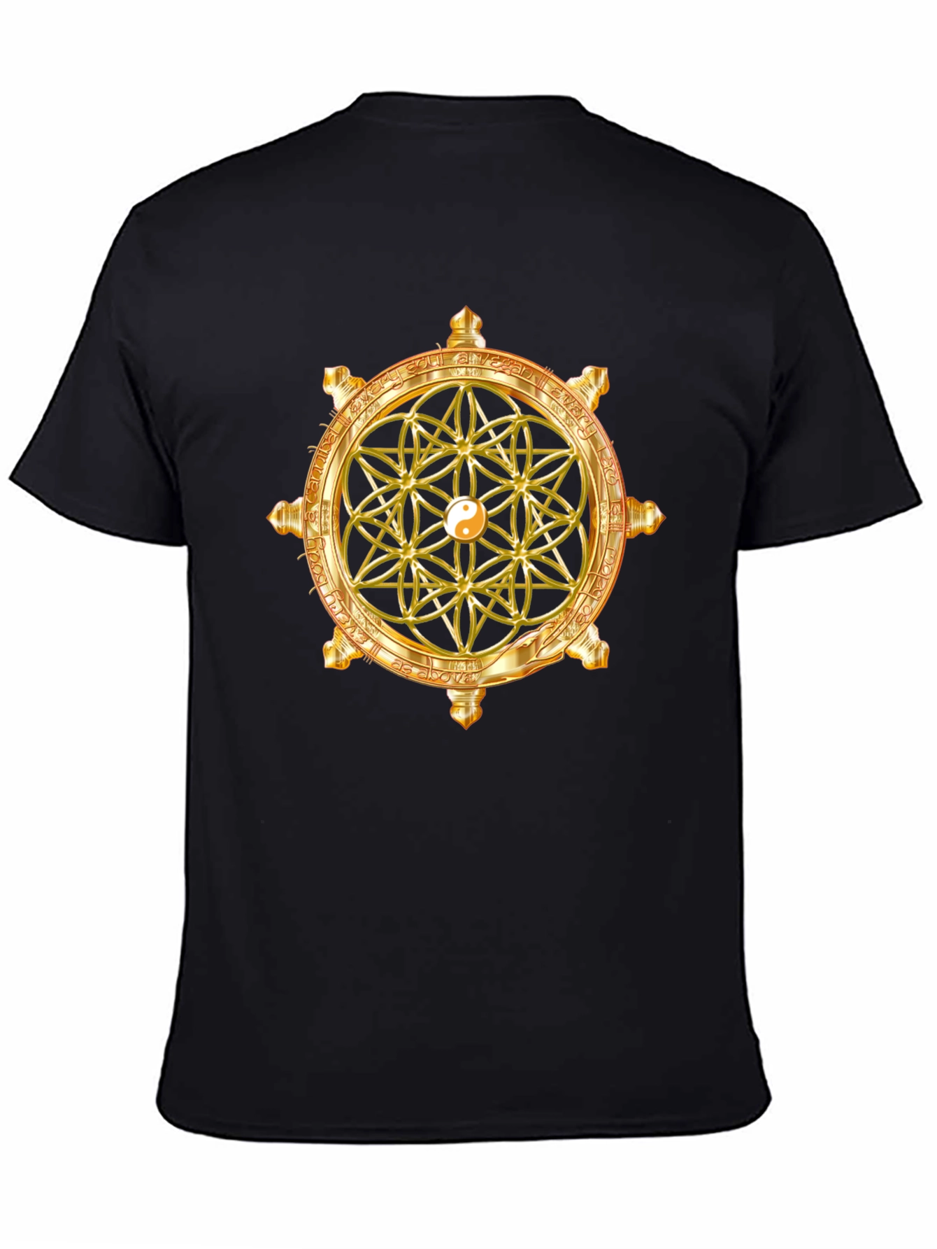 Golden Sacred Geometry Graphic T-Shirt - Black